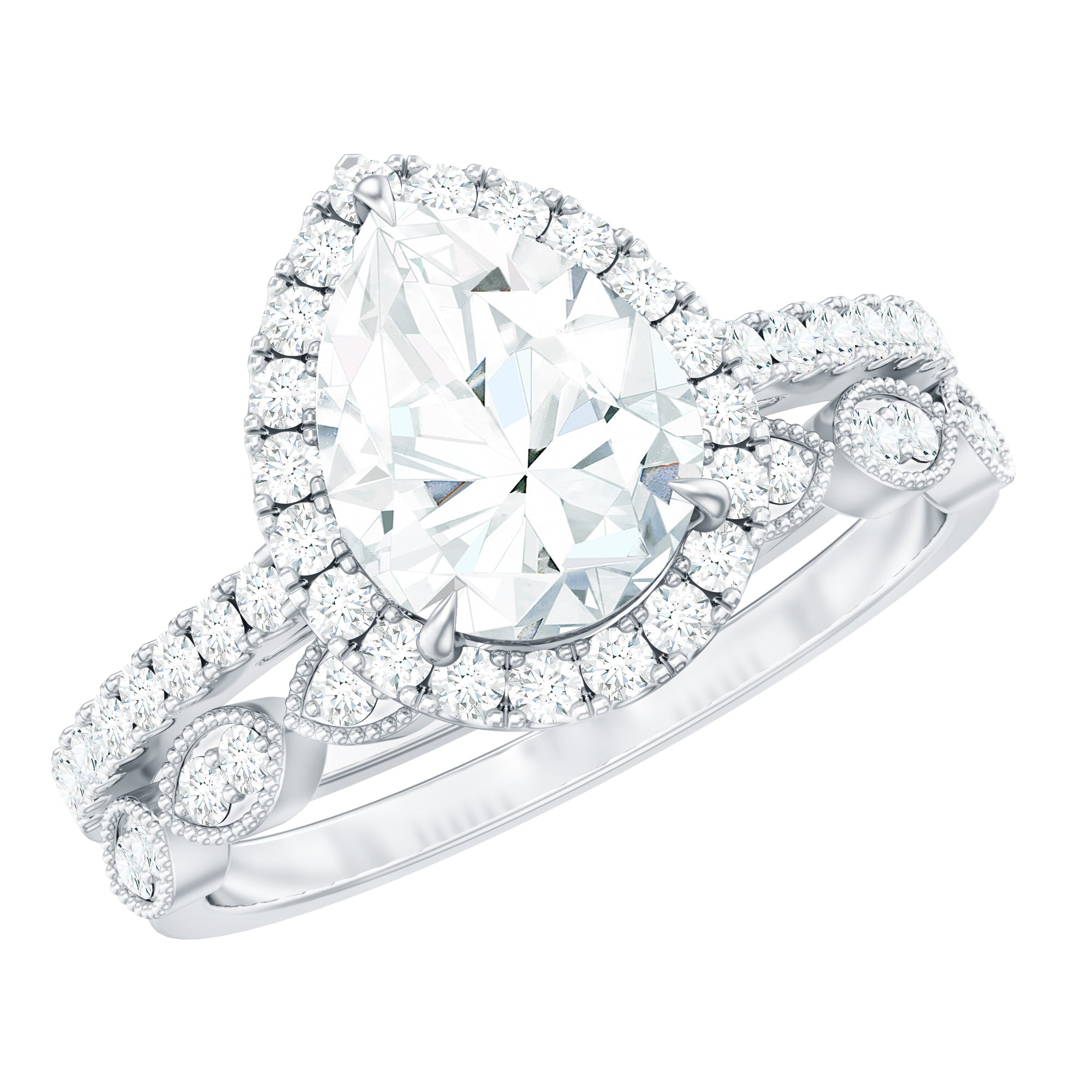 Certified Moissanite Teardrop Engagement Ring Set