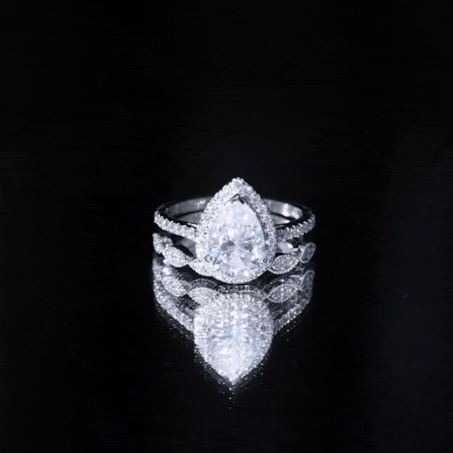 Designer Zircon Teardrop Wedding Ring with Enhancer Band