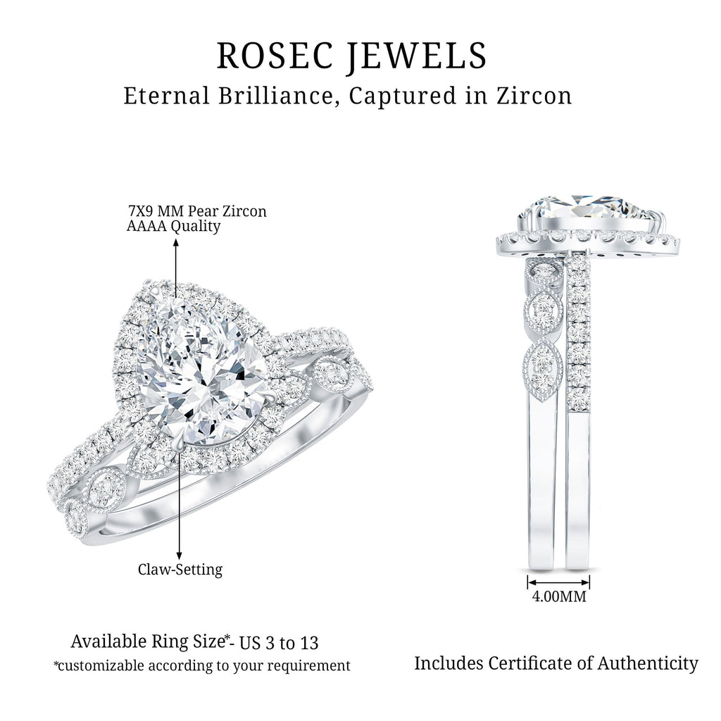 Designer Zircon Teardrop Wedding Ring with Enhancer Band
