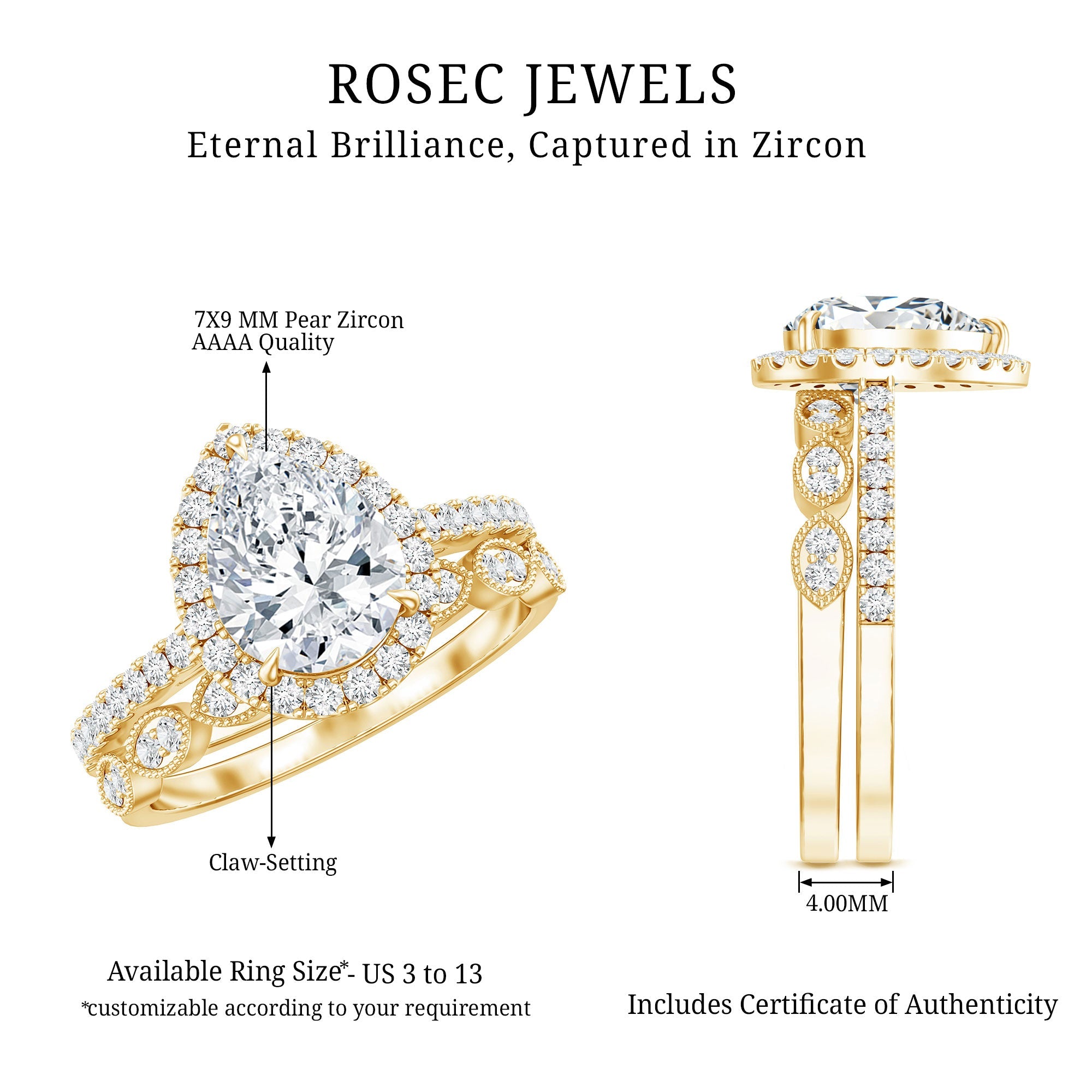 Designer Zircon Teardrop Wedding Ring with Enhancer Band