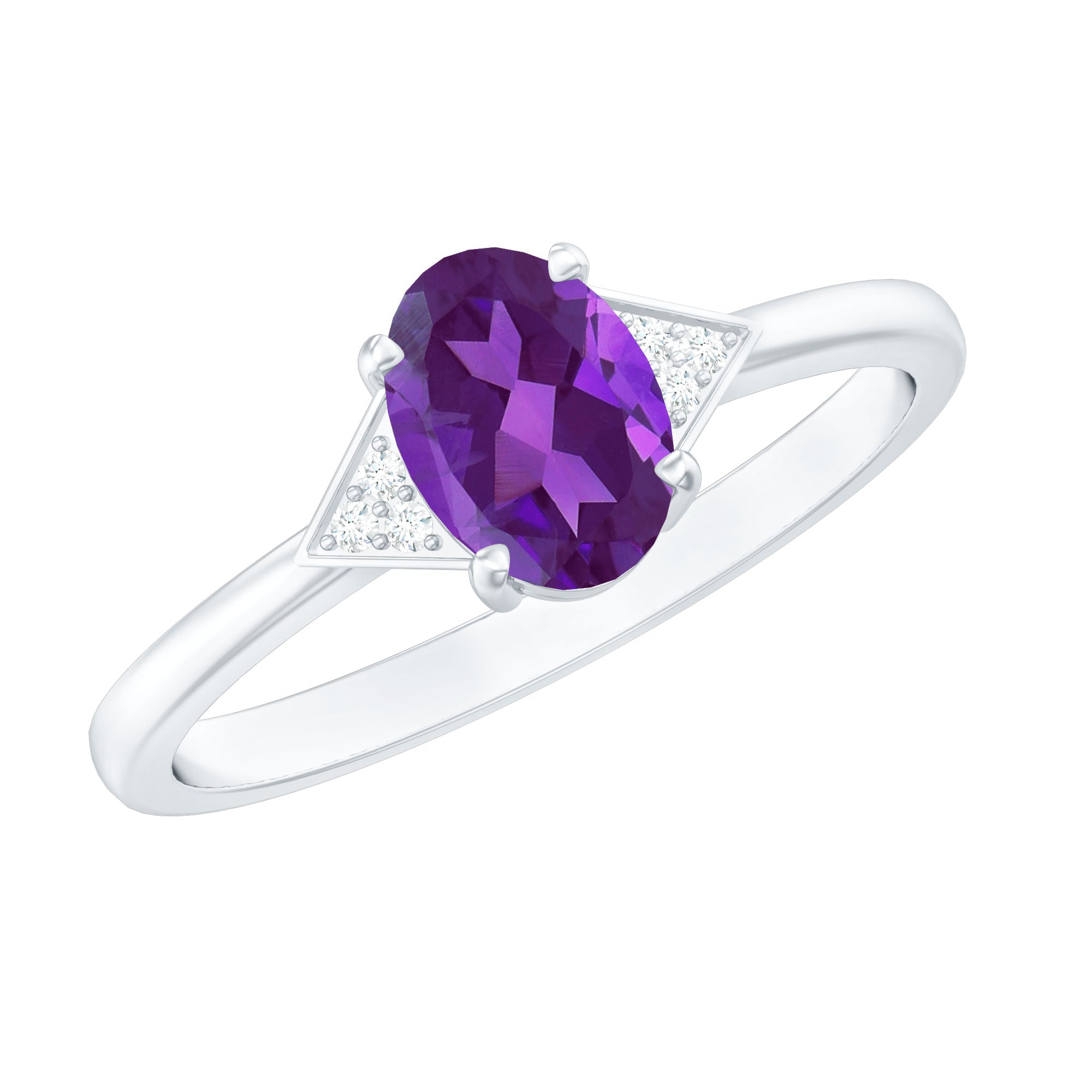 Oval Amethyst Solitaire Engagement Ring with Diamond Accent