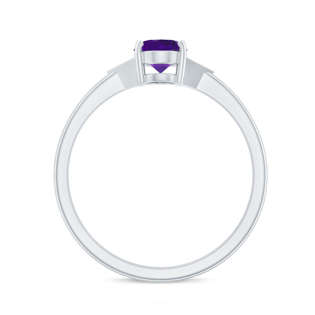 Oval Amethyst Solitaire Engagement Ring with Diamond Accent