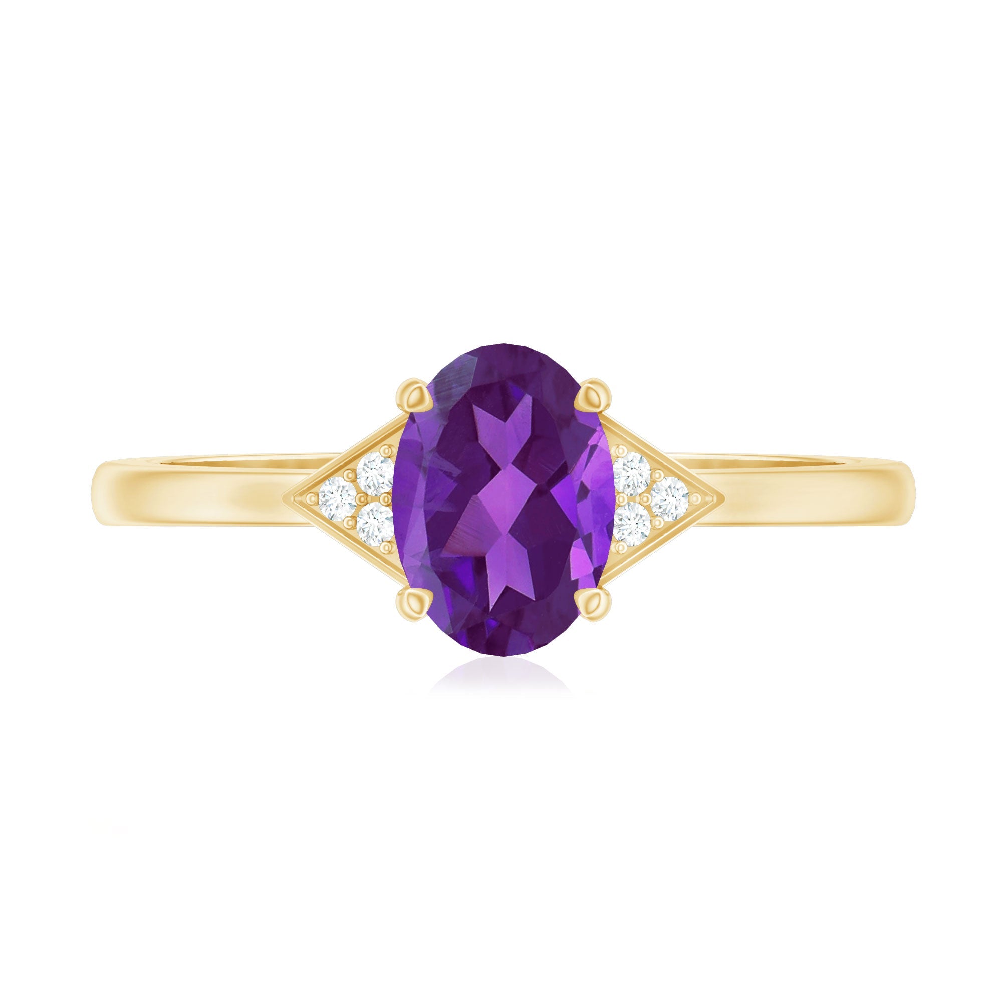 Oval Amethyst Solitaire Engagement Ring with Diamond Accent