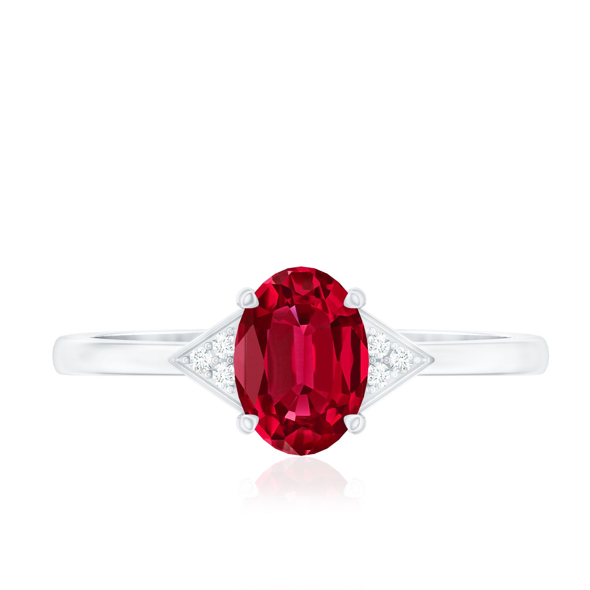 6X8MM Oval Lab Created Ruby Solitaire Ring with Diamonds