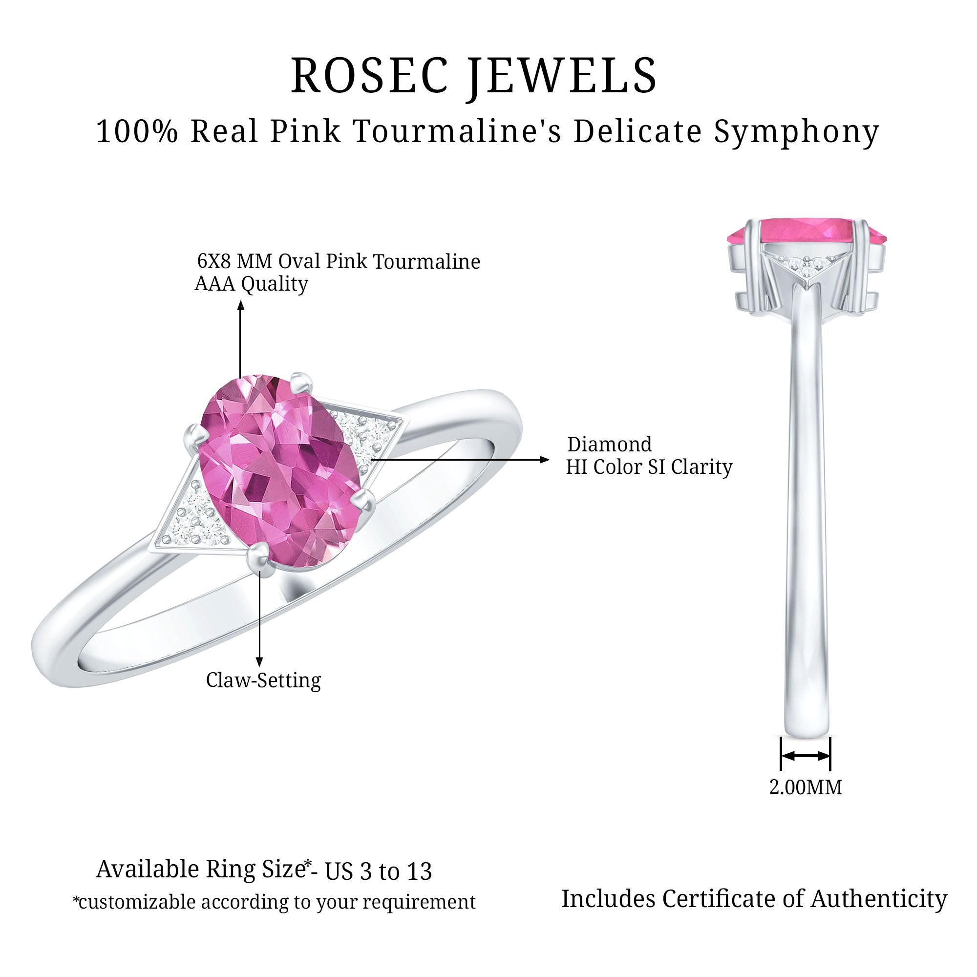 1.25 CT Oval Pink Tourmaline Solitaire Ring with Diamond Accent