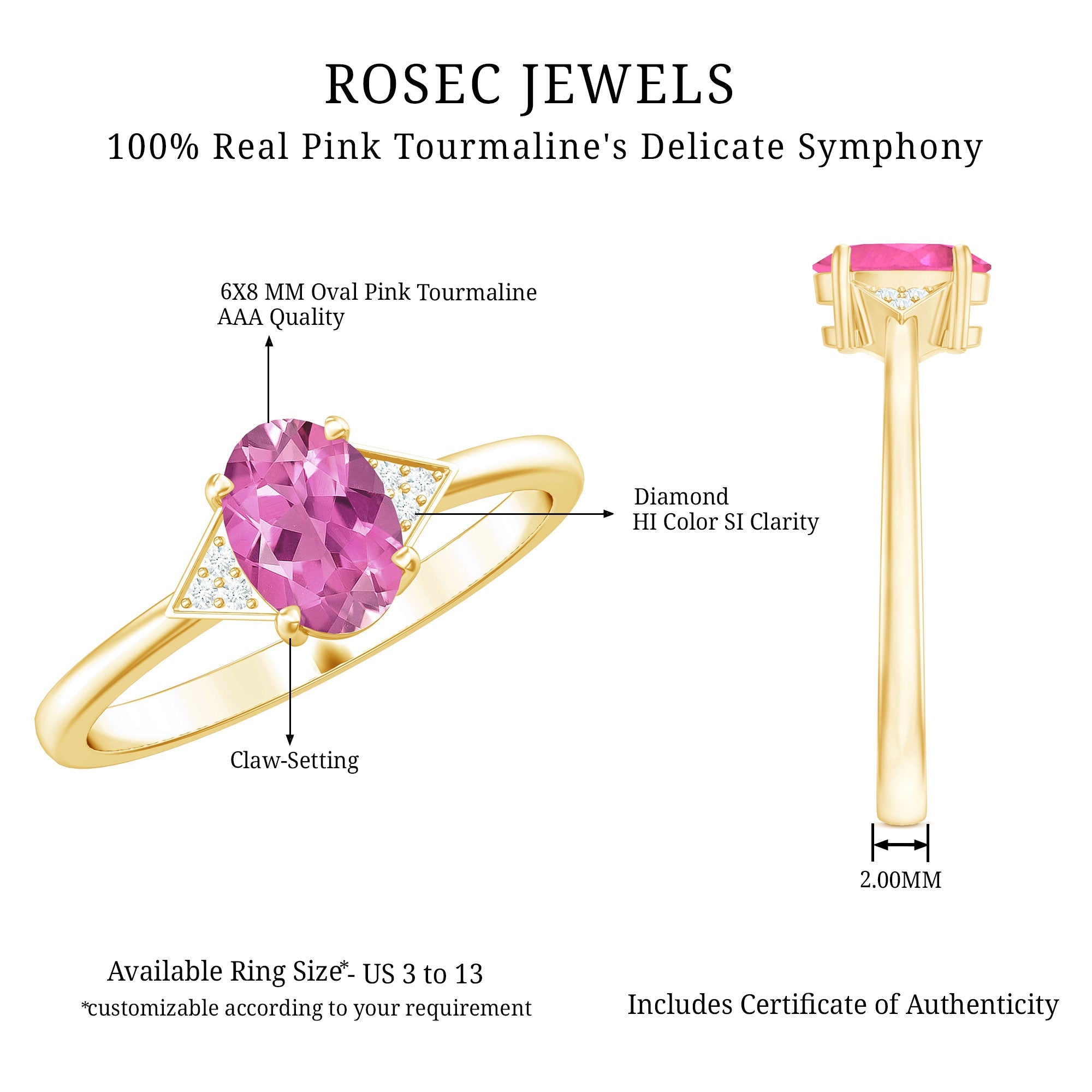 1.25 CT Oval Pink Tourmaline Solitaire Ring with Diamond Accent