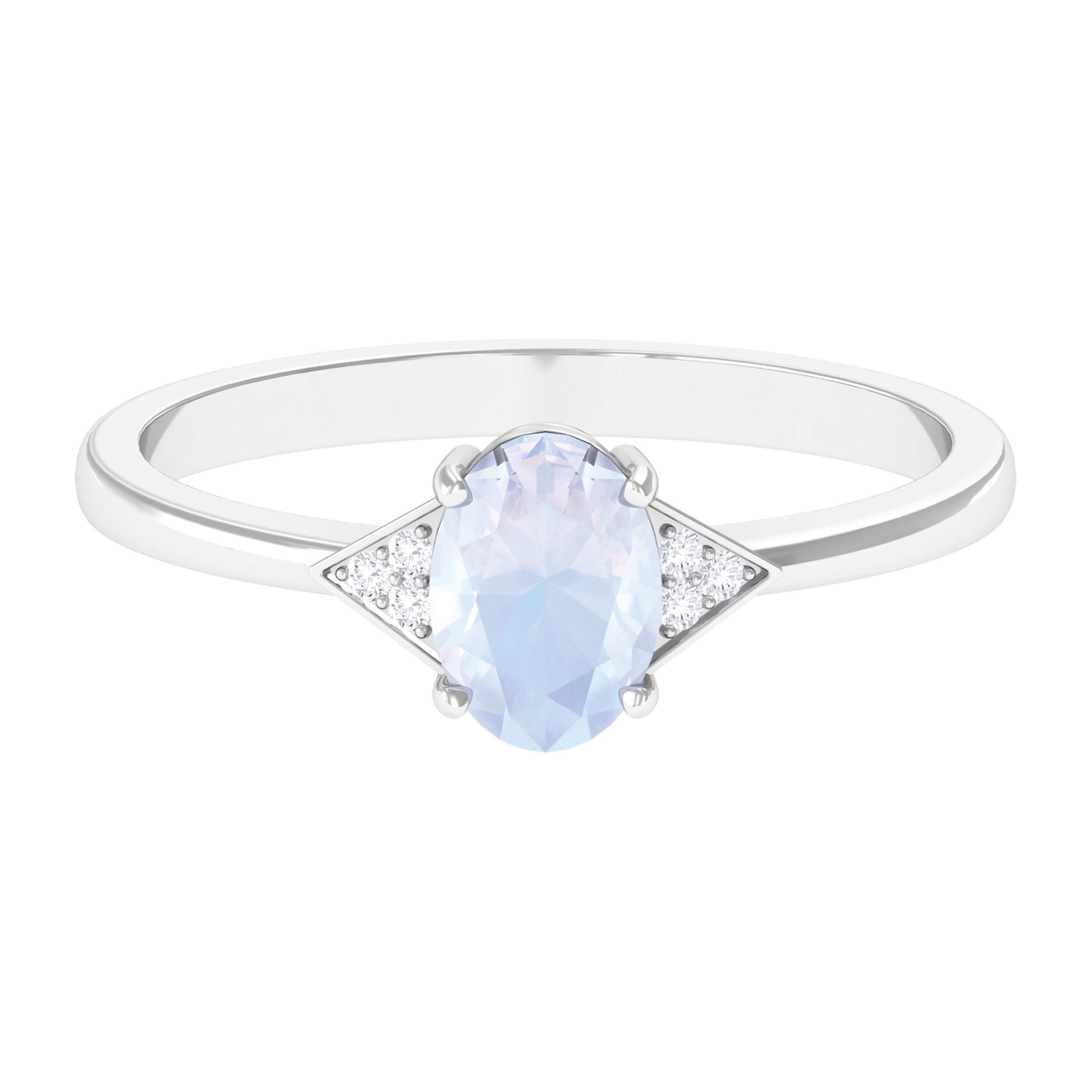 1 CT Oval Moonstone Solitaire Ring with Diamond Accent