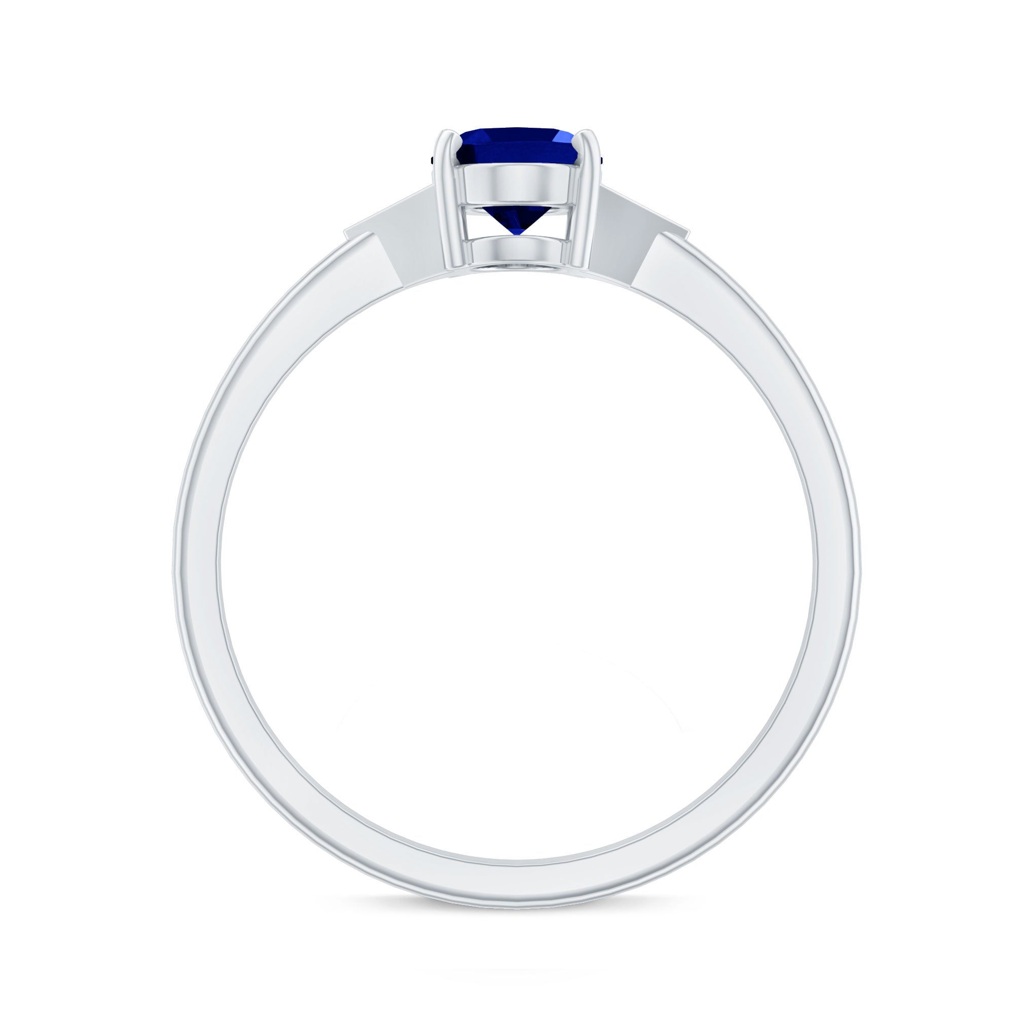 Oval Created Blue Sapphire Solitaire Ring with Diamond Accent