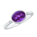 Oval Amethyst Solitaire Engagement Ring with Diamond