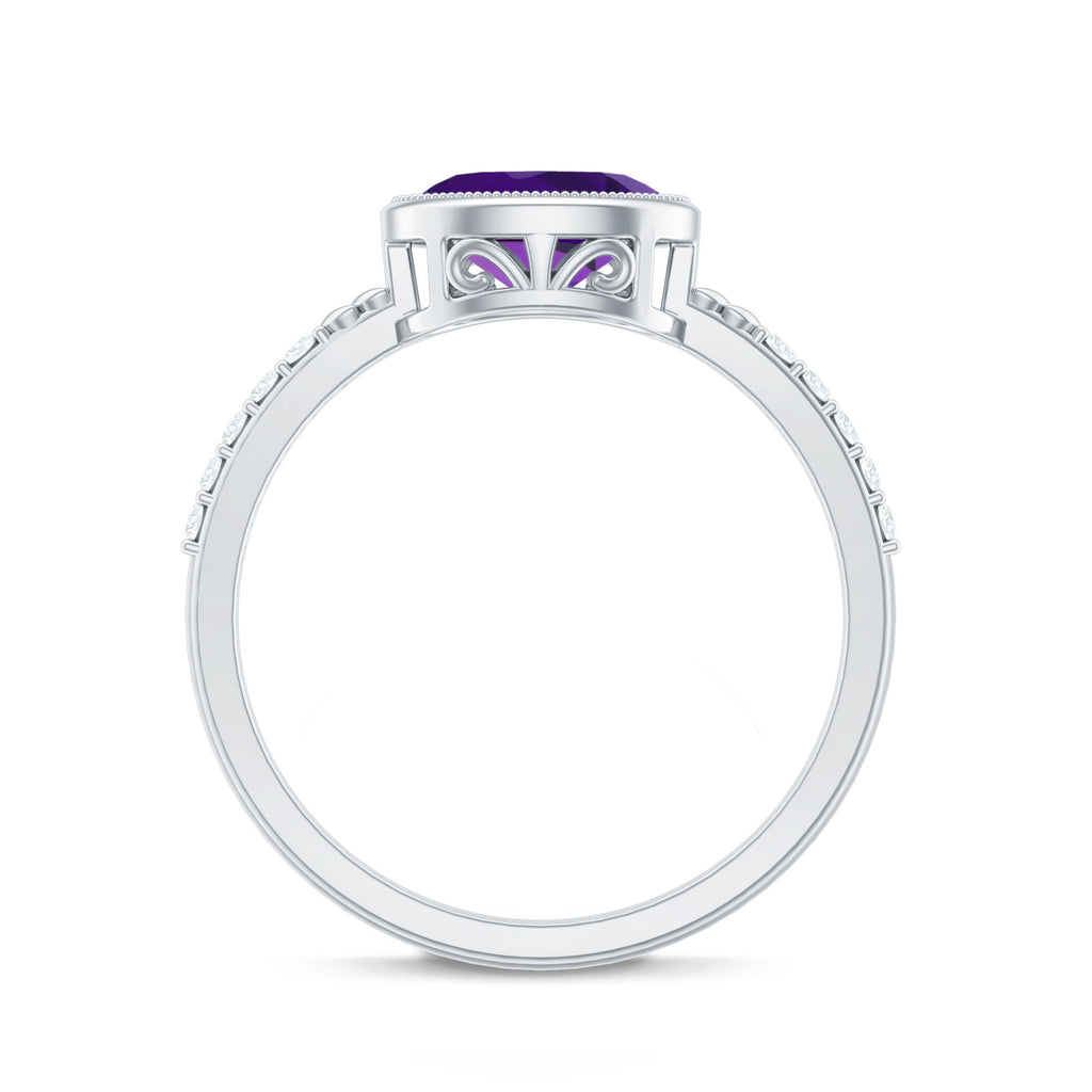 Oval Amethyst Solitaire Engagement Ring with Diamond