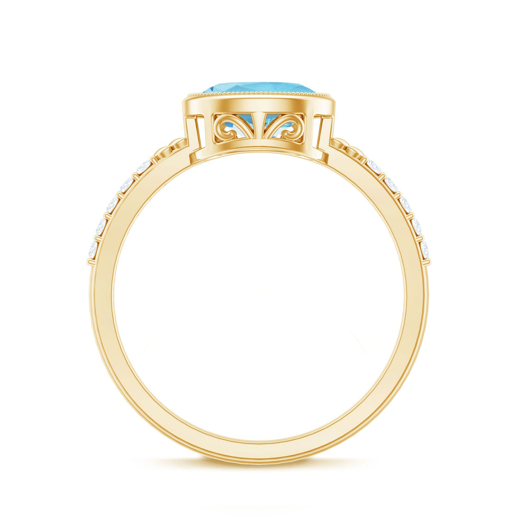 Natural Aquamarine Diamond Oval Engagement Ring in East West Style