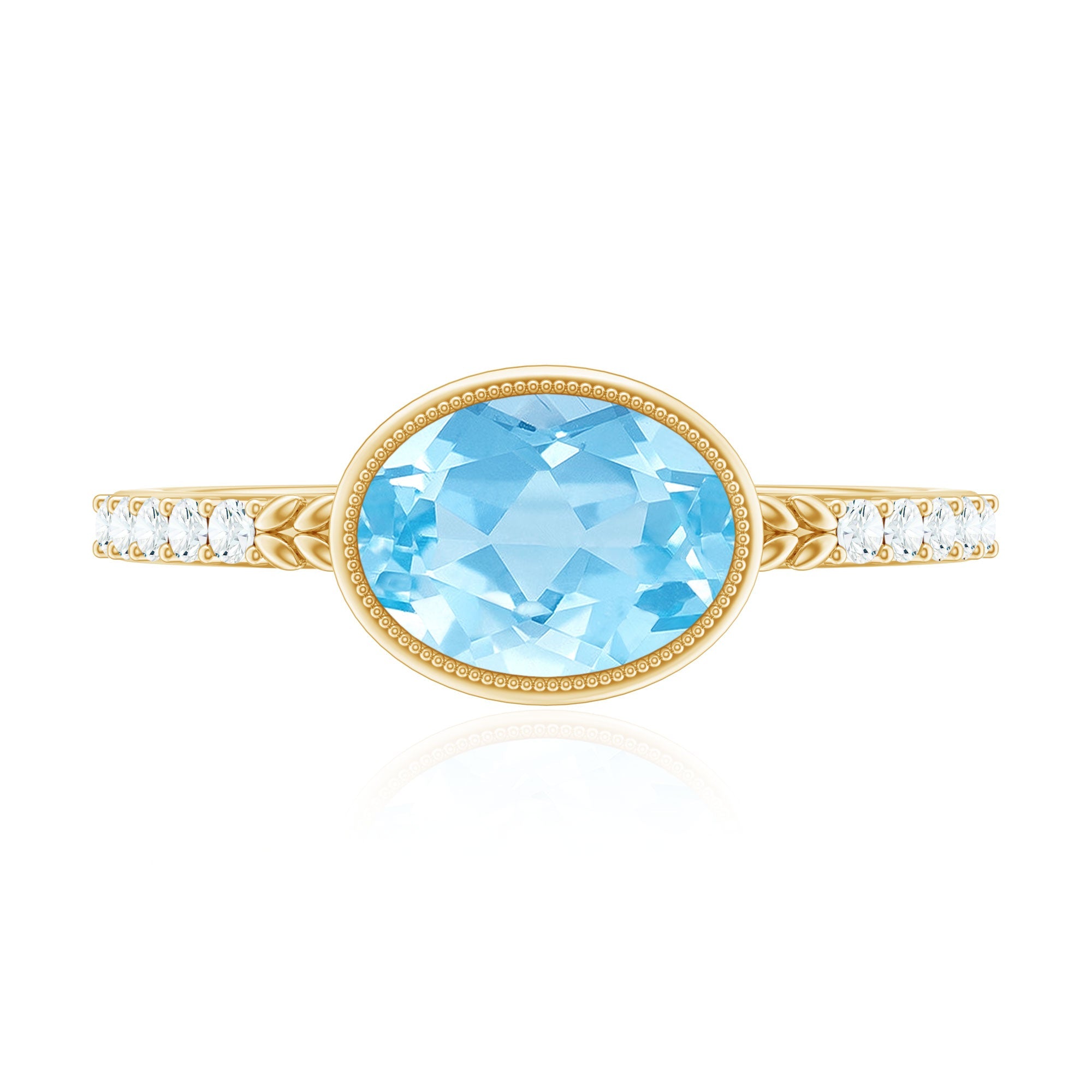 Natural Aquamarine Diamond Oval Engagement Ring in East West Style