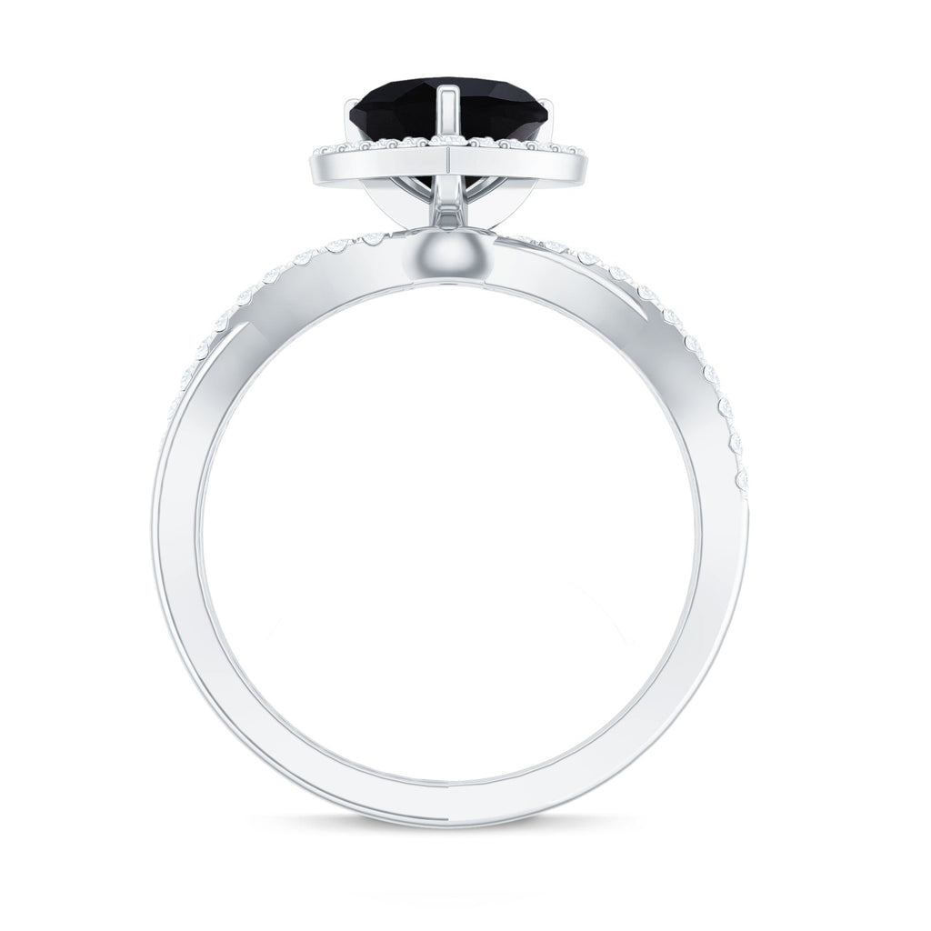 Heart Shape Created Black Diamond Crossover Engagement Ring with Diamond