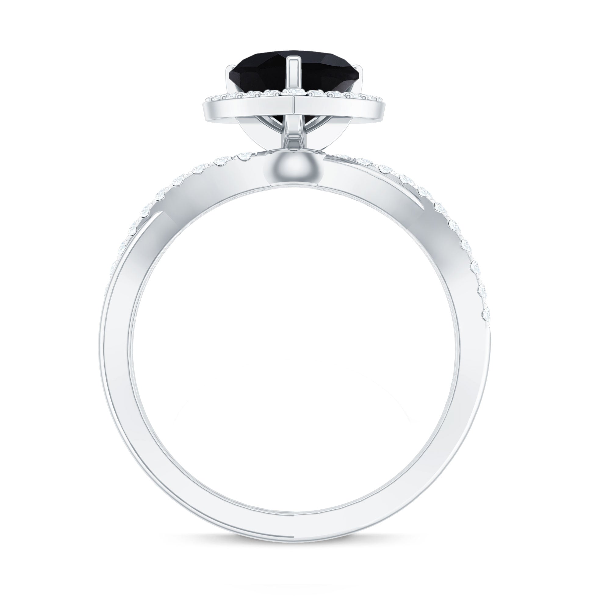 Heart Shape Created Black Diamond Crossover Engagement Ring with Diamond