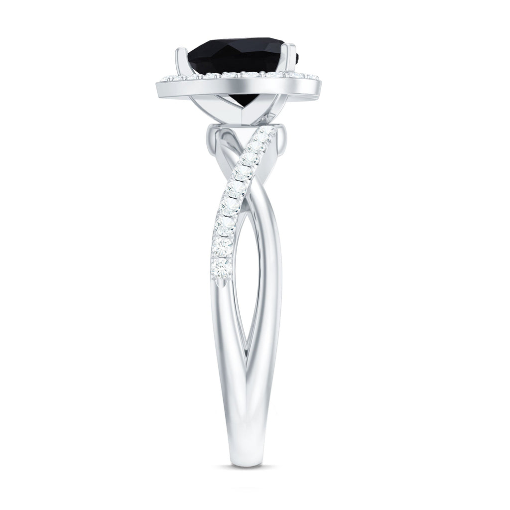 Heart Shape Created Black Diamond Crossover Engagement Ring with Diamond