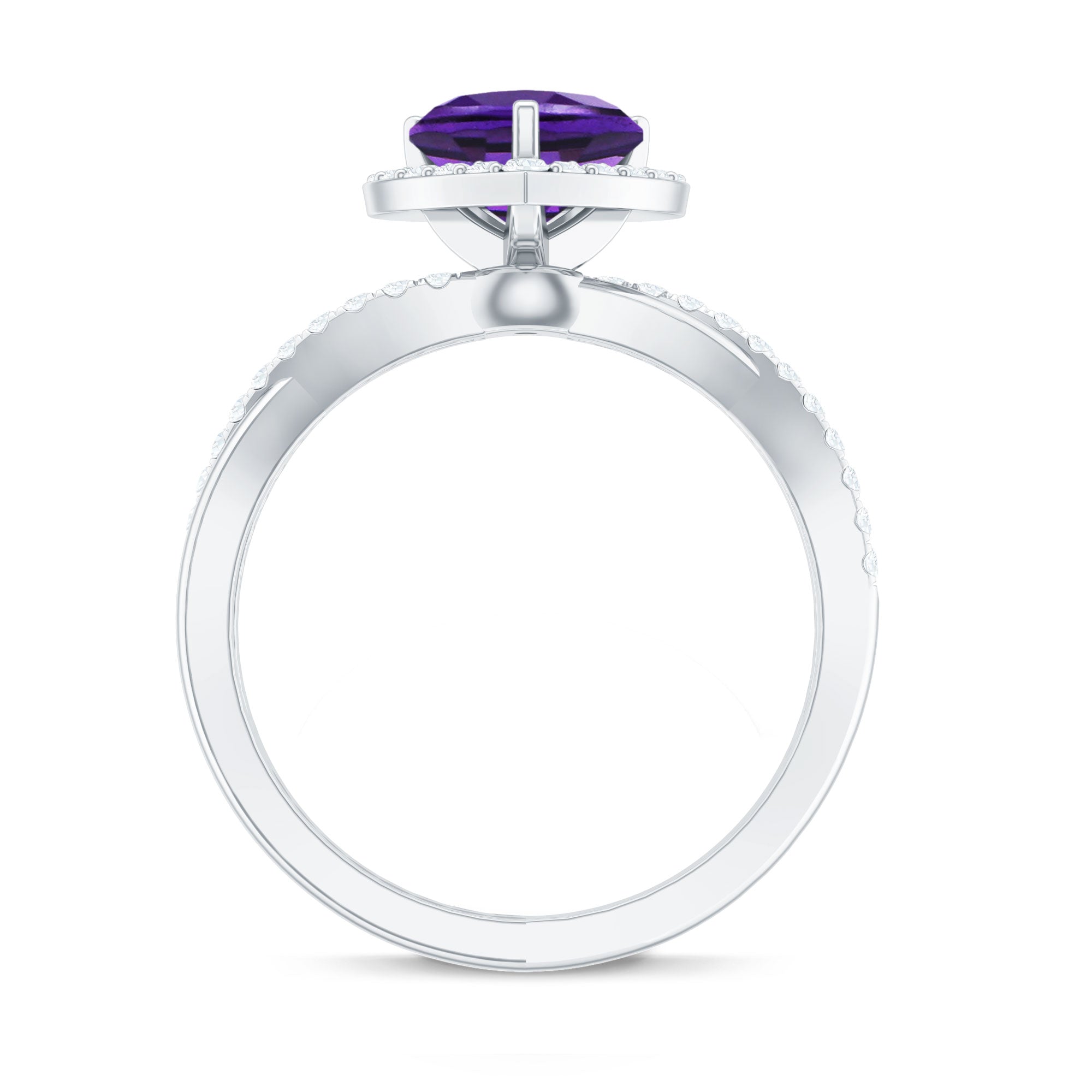 Heart Shape Amethyst Crossover Engagement Ring with Diamond