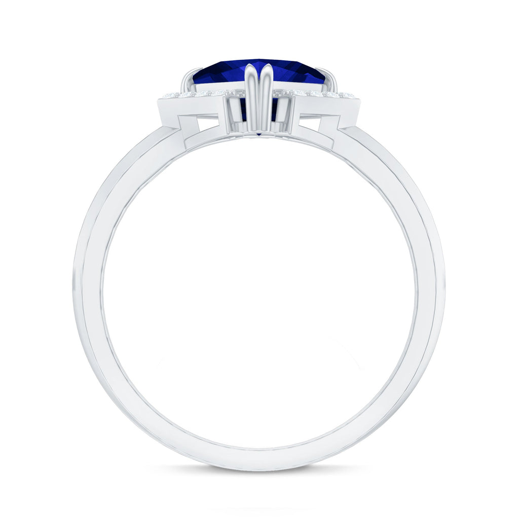 Princess Cut Created Blue Sapphire Simple Engagement Ring with Diamond