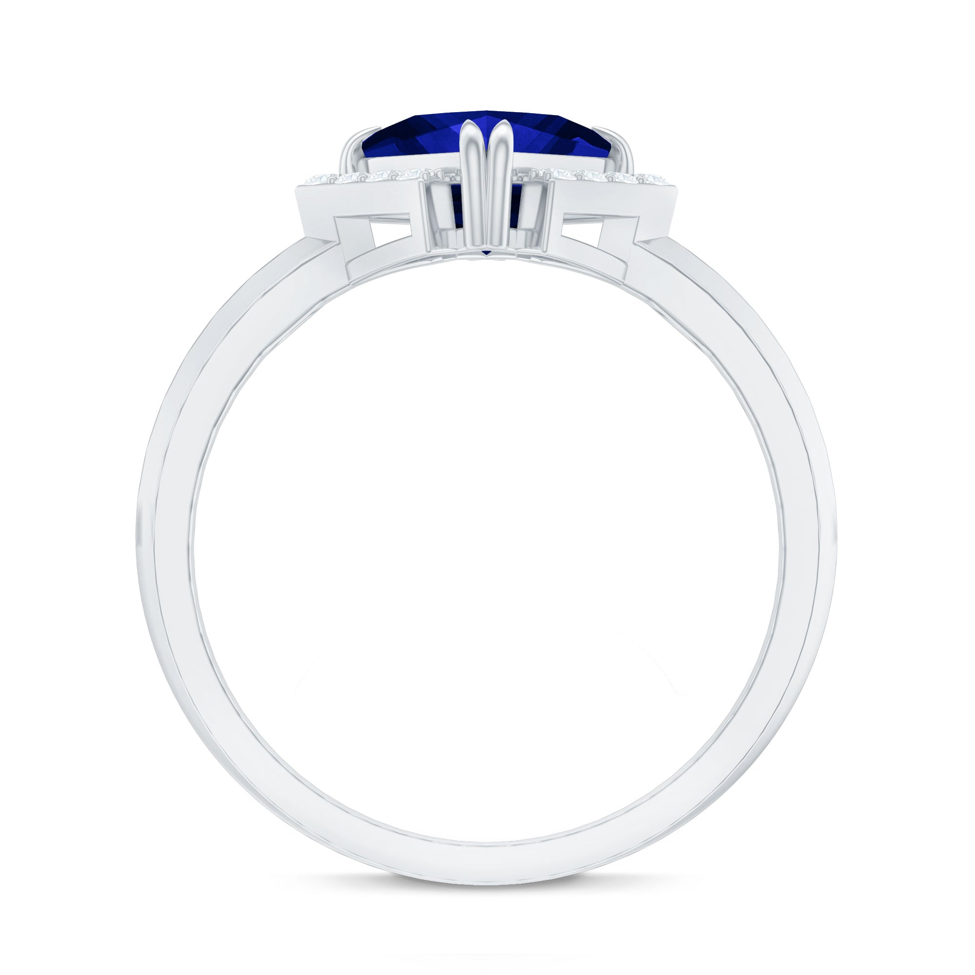 Princess Cut Created Blue Sapphire Simple Engagement Ring with Diamond