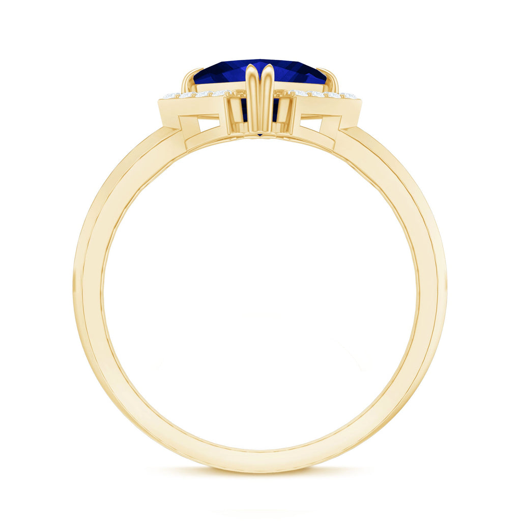 Princess Cut Created Blue Sapphire Simple Engagement Ring with Diamond
