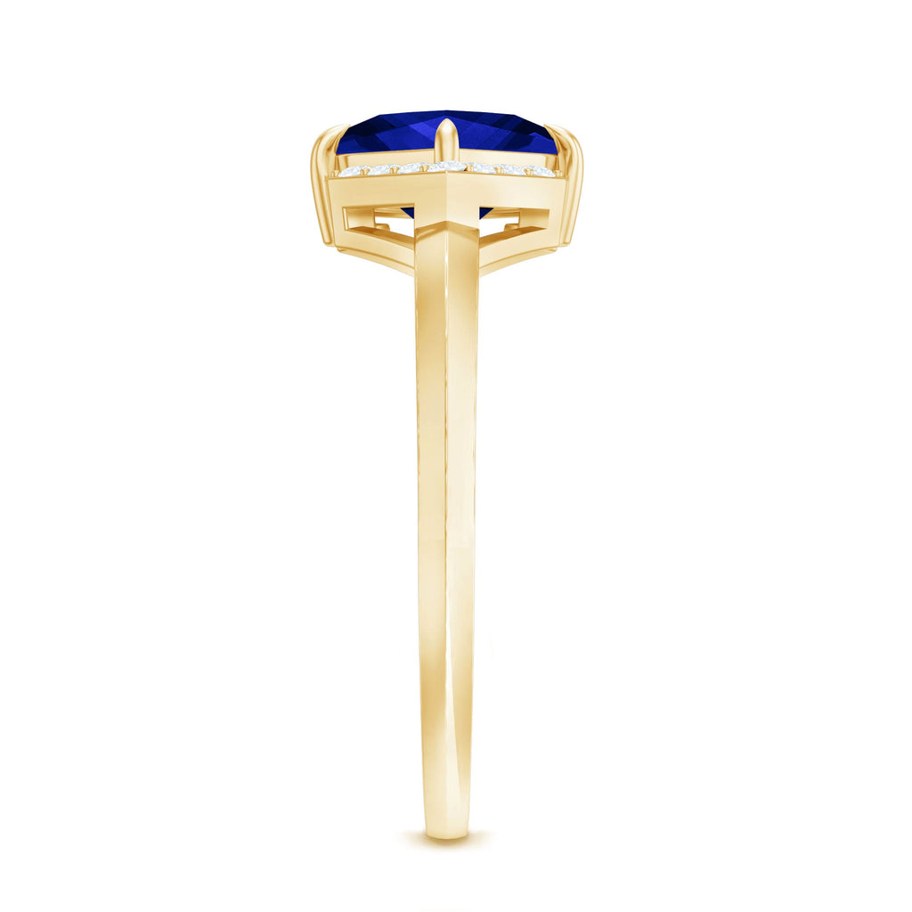 Princess Cut Created Blue Sapphire Simple Engagement Ring with Diamond