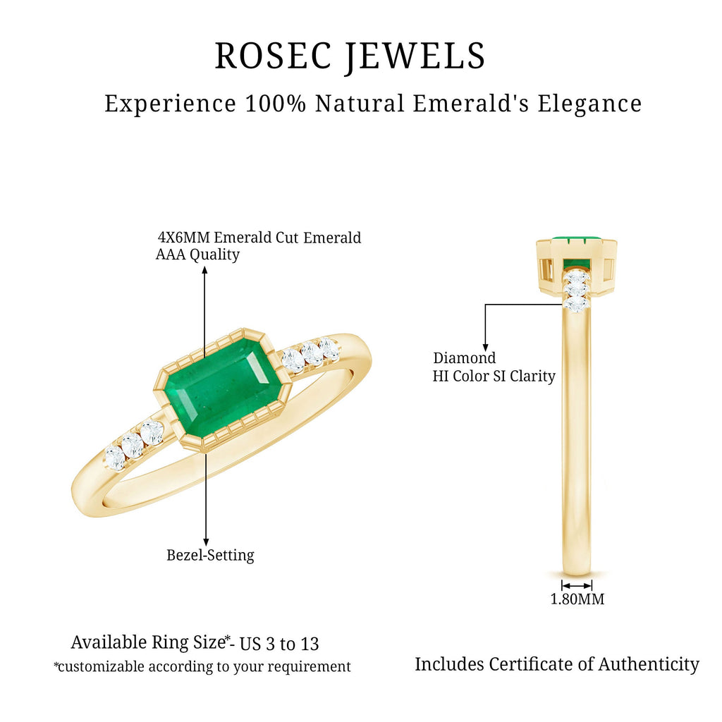 Natural Emerald Diamond Emerald Cut Engagement Ring in East West Style