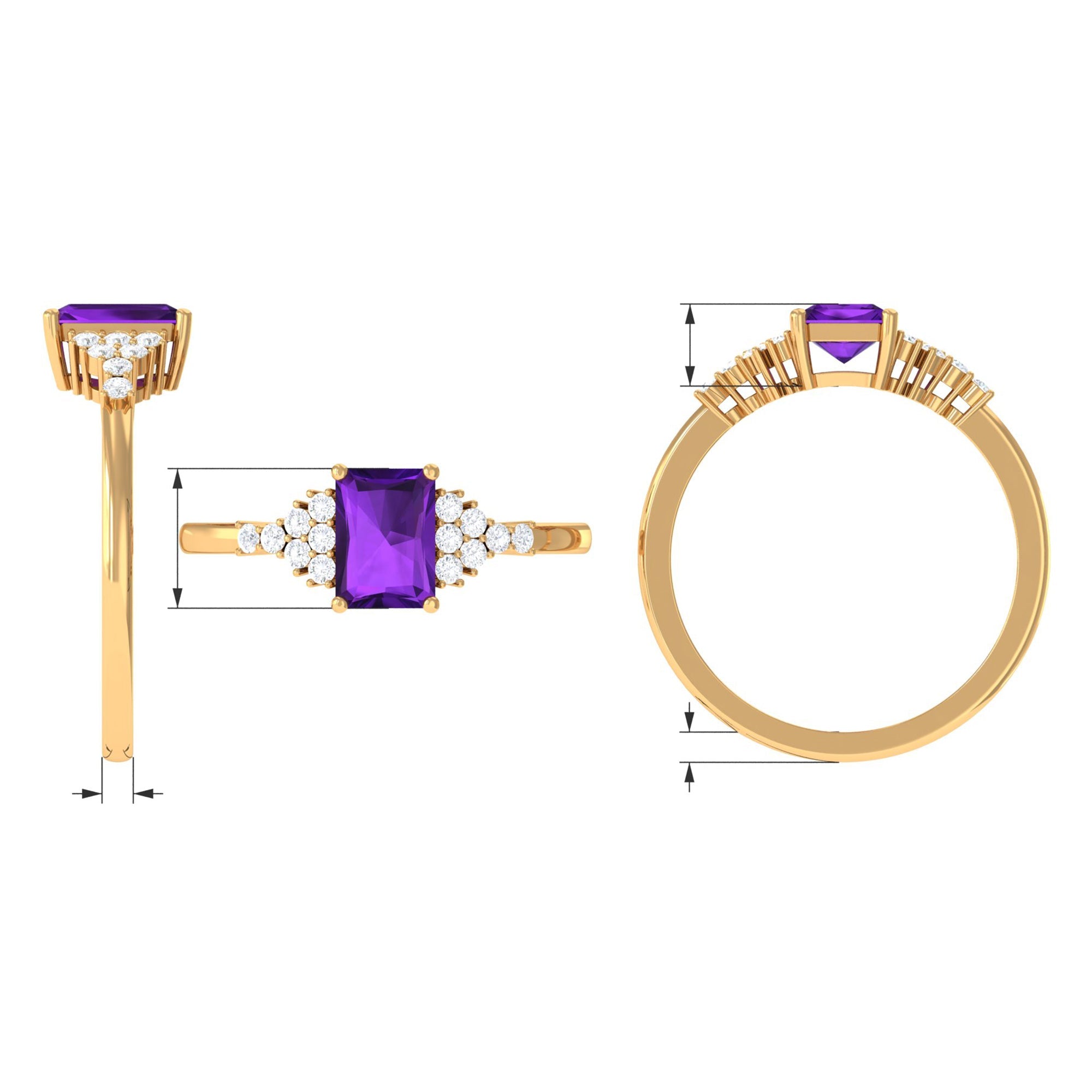 Octagon Cut Amethyst Solitaire Engagement Ring with Diamond