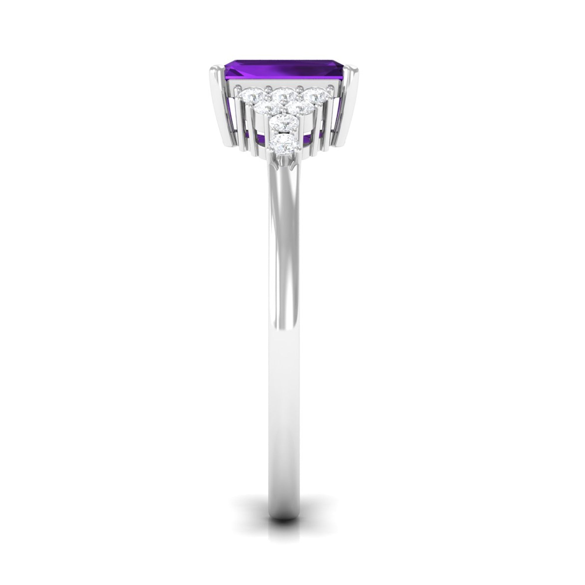 Octagon Cut Amethyst Solitaire Engagement Ring with Diamond