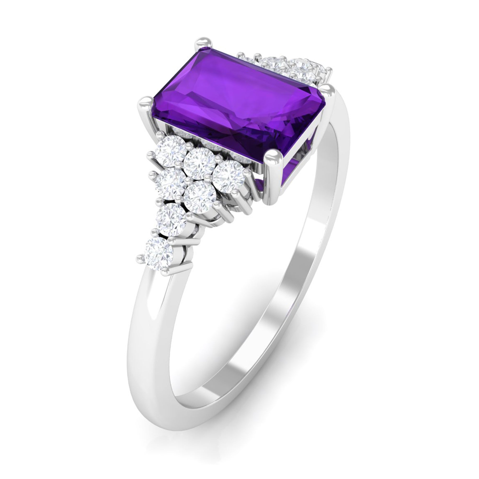 Octagon Cut Amethyst Solitaire Engagement Ring with Diamond