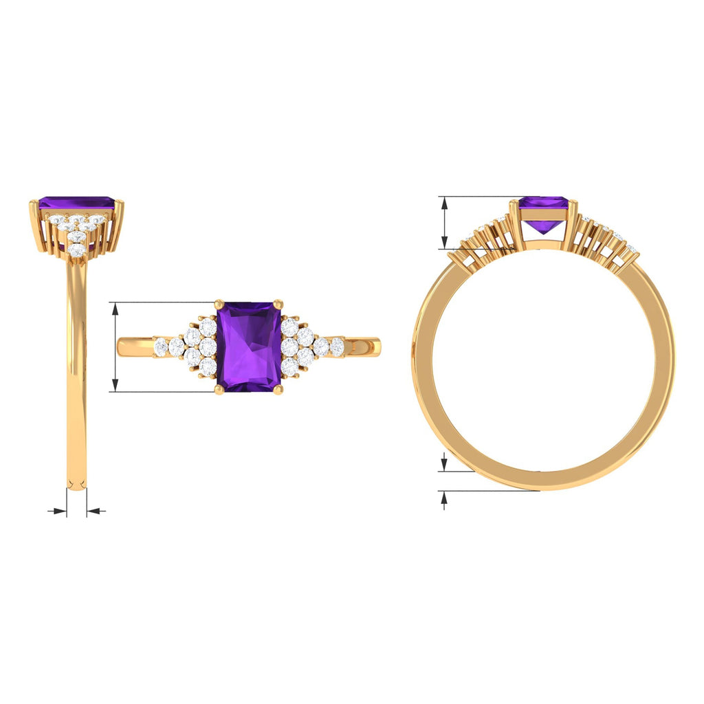 Octagon Cut Amethyst Solitaire Engagement Ring with Diamond