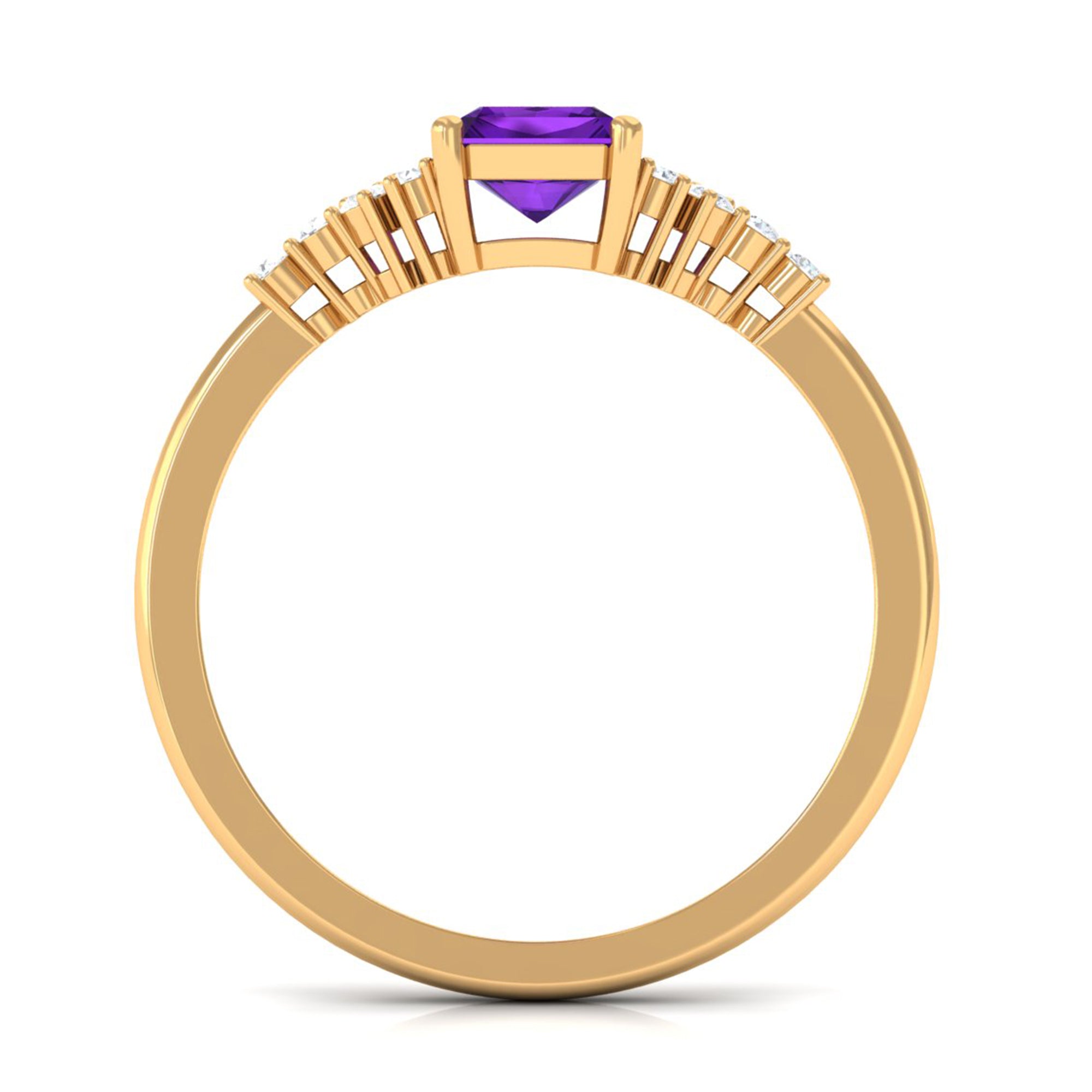 Octagon Cut Amethyst Solitaire Engagement Ring with Diamond