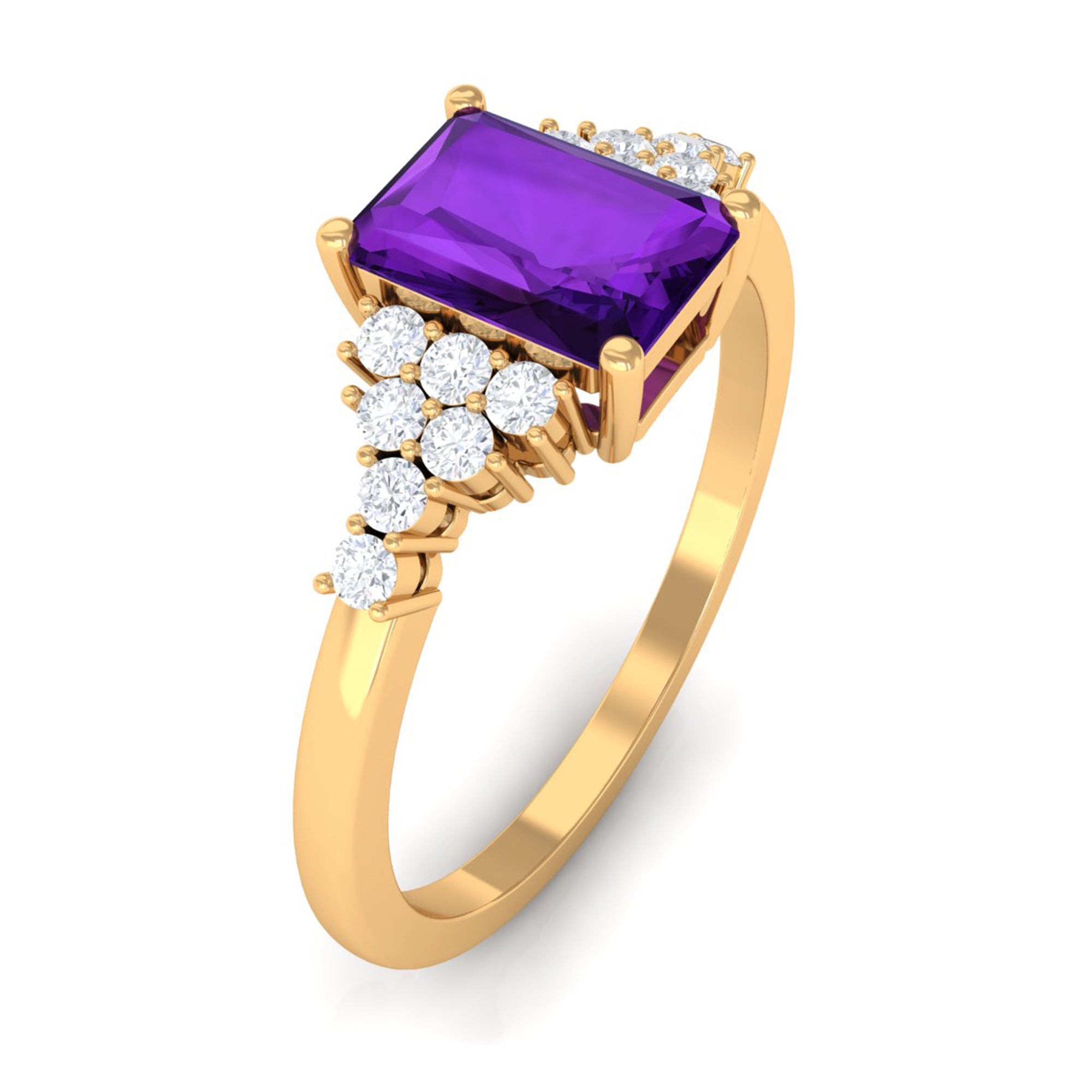 Octagon Cut Amethyst Solitaire Engagement Ring with Diamond