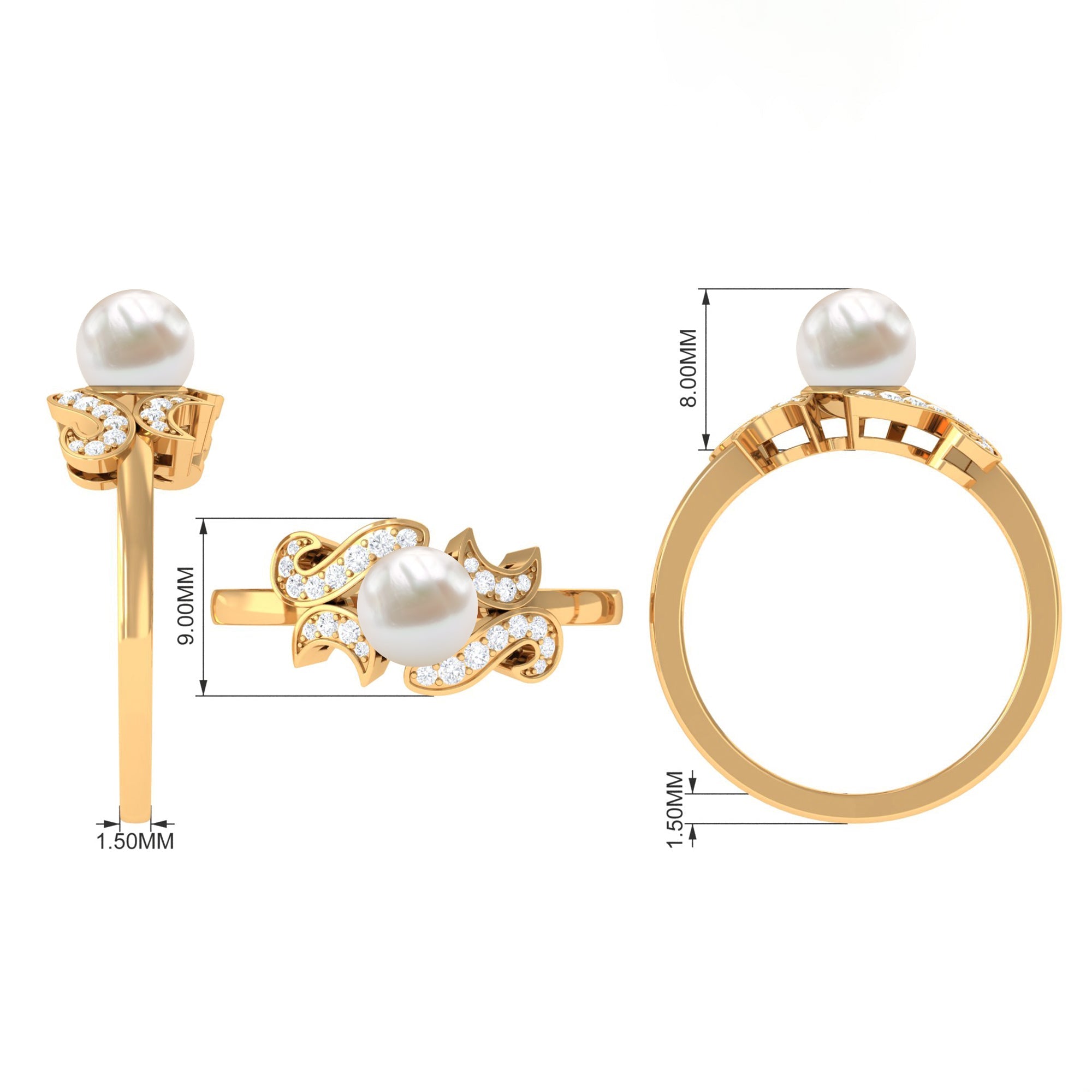 3.25 CT Designer Freshwater Pearl Engagement Ring with Diamond