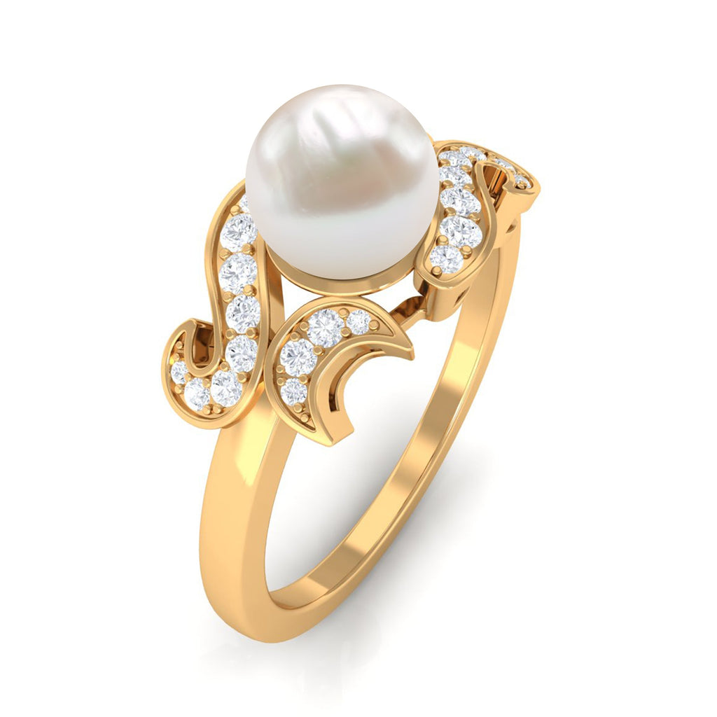 3.25 CT Designer Freshwater Pearl Engagement Ring with Diamond