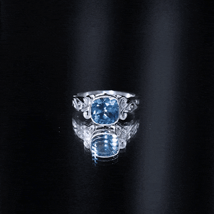 8mm Cushion Cut London Blue Topaz Vintage Solitaire Ring