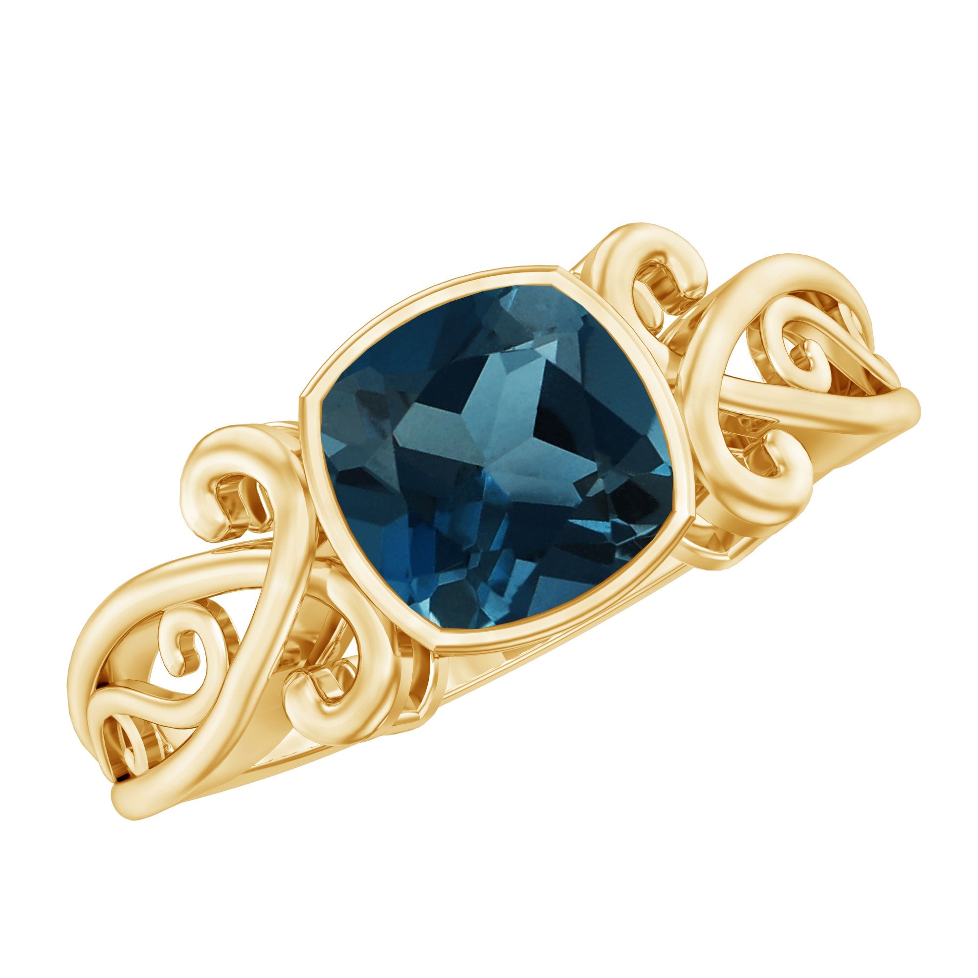 8mm Cushion Cut London Blue Topaz Vintage Solitaire Ring