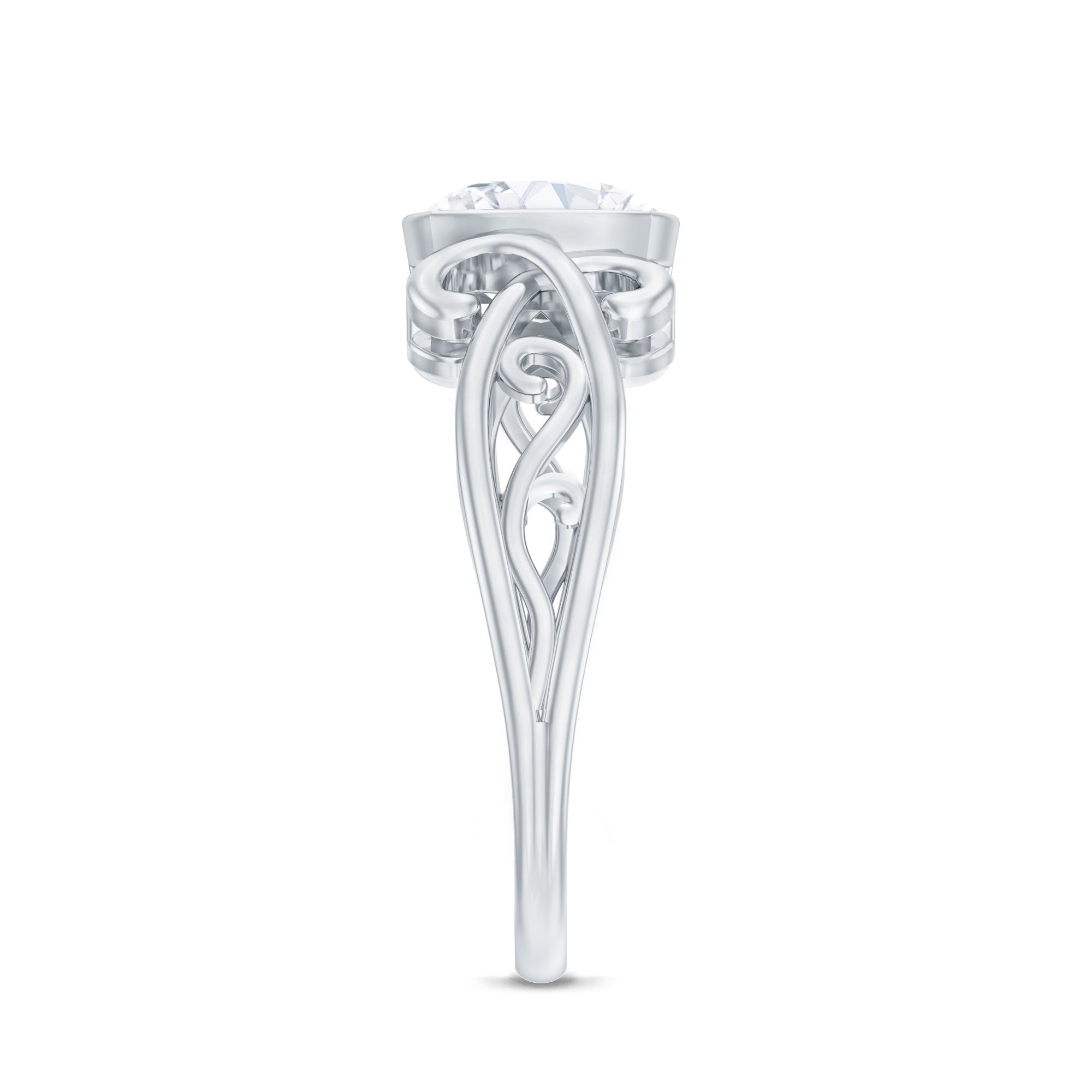 Vintage Style Cushion Moissanite Solitaire Ring in Bezel Setting