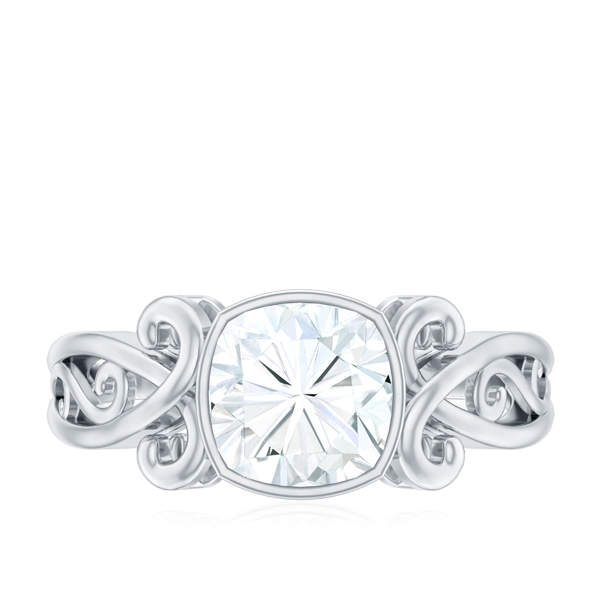 Vintage Style Cushion Moissanite Solitaire Ring in Bezel Setting