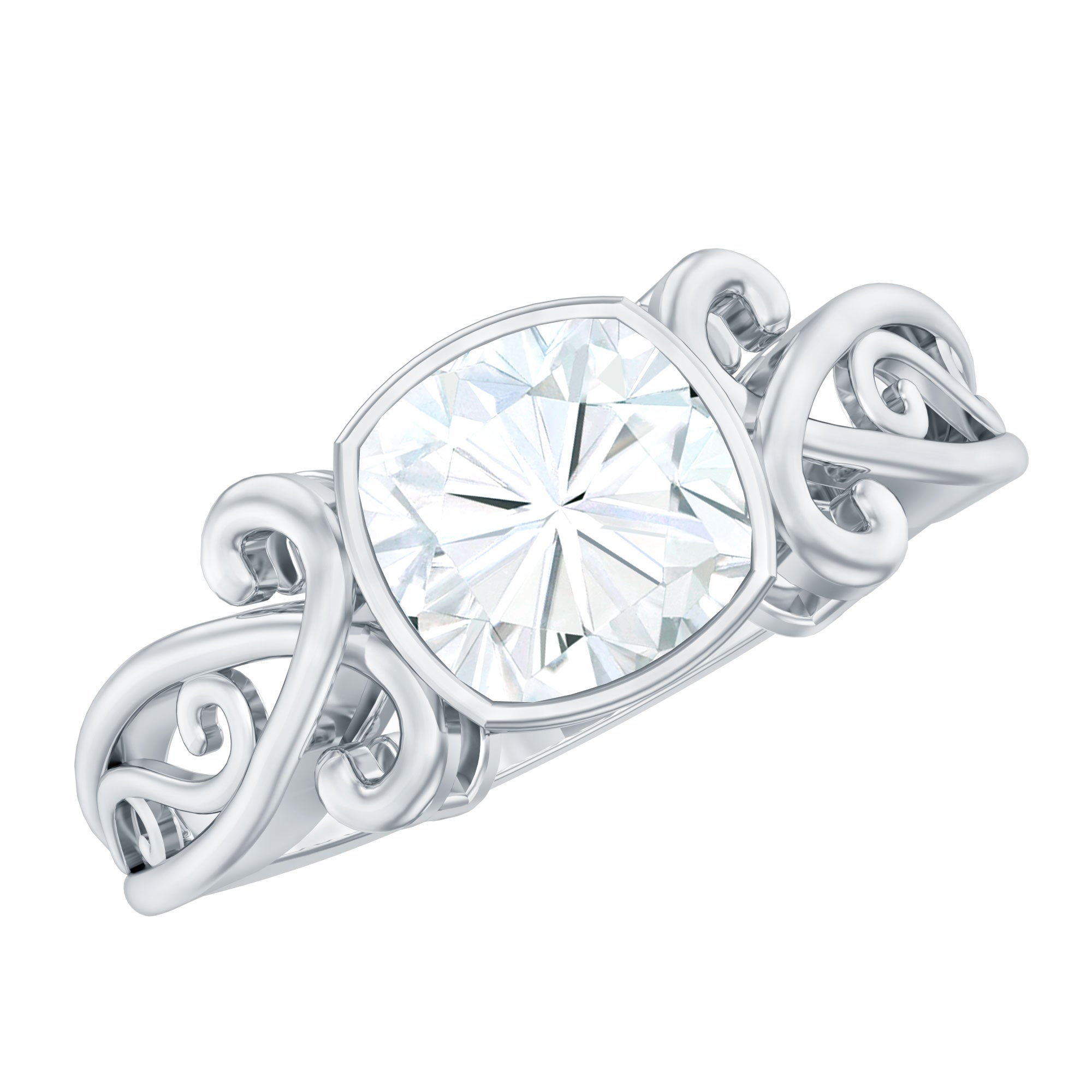 Cushion Cut Cubic Zirconia Vintage Inspired Solitaire Ring in Bezel Setting