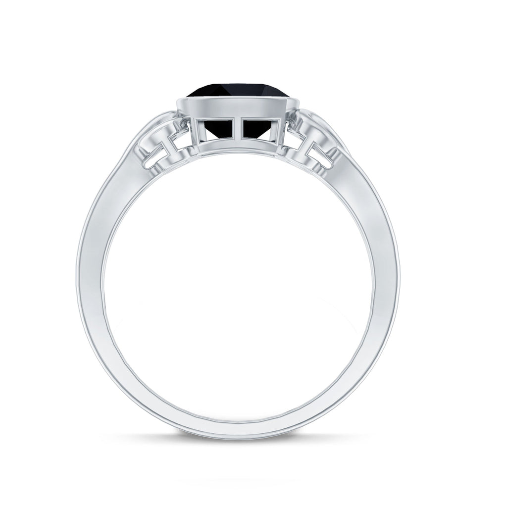 Vintage Style Cushion Created Black Diamond Solitaire Ring in Bezel Setting