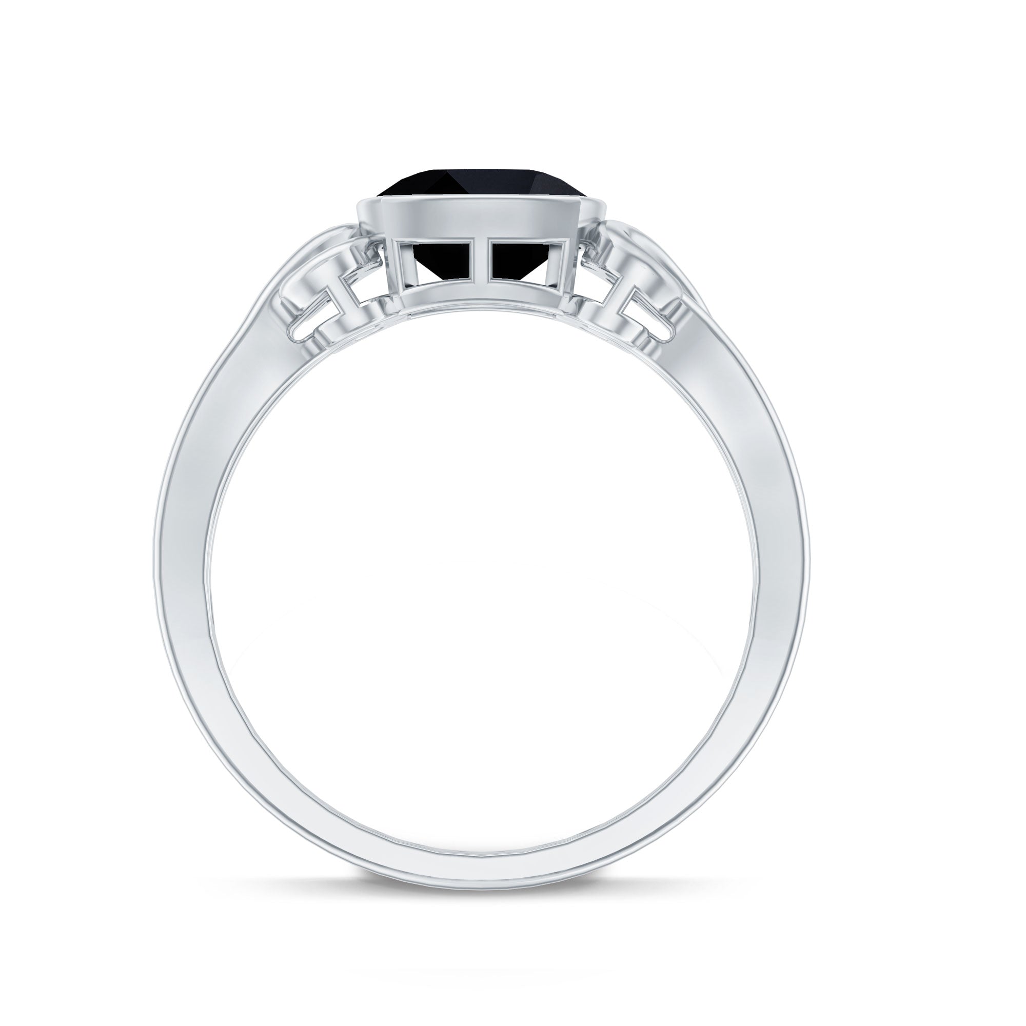 Vintage Style Cushion Created Black Diamond Solitaire Ring in Bezel Setting