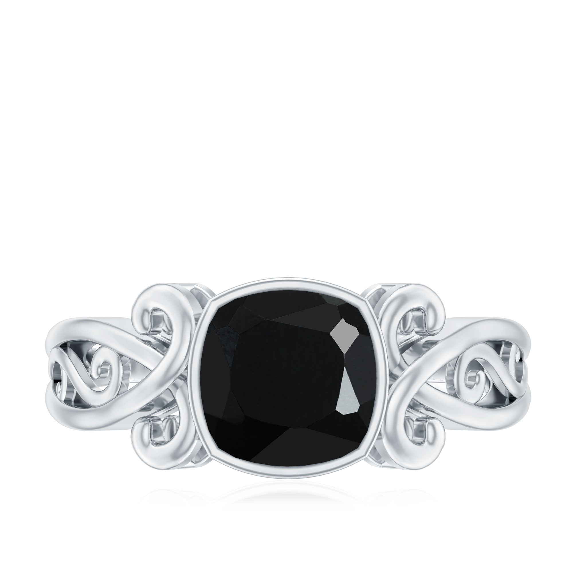 Vintage Style Cushion Created Black Diamond Solitaire Ring in Bezel Setting