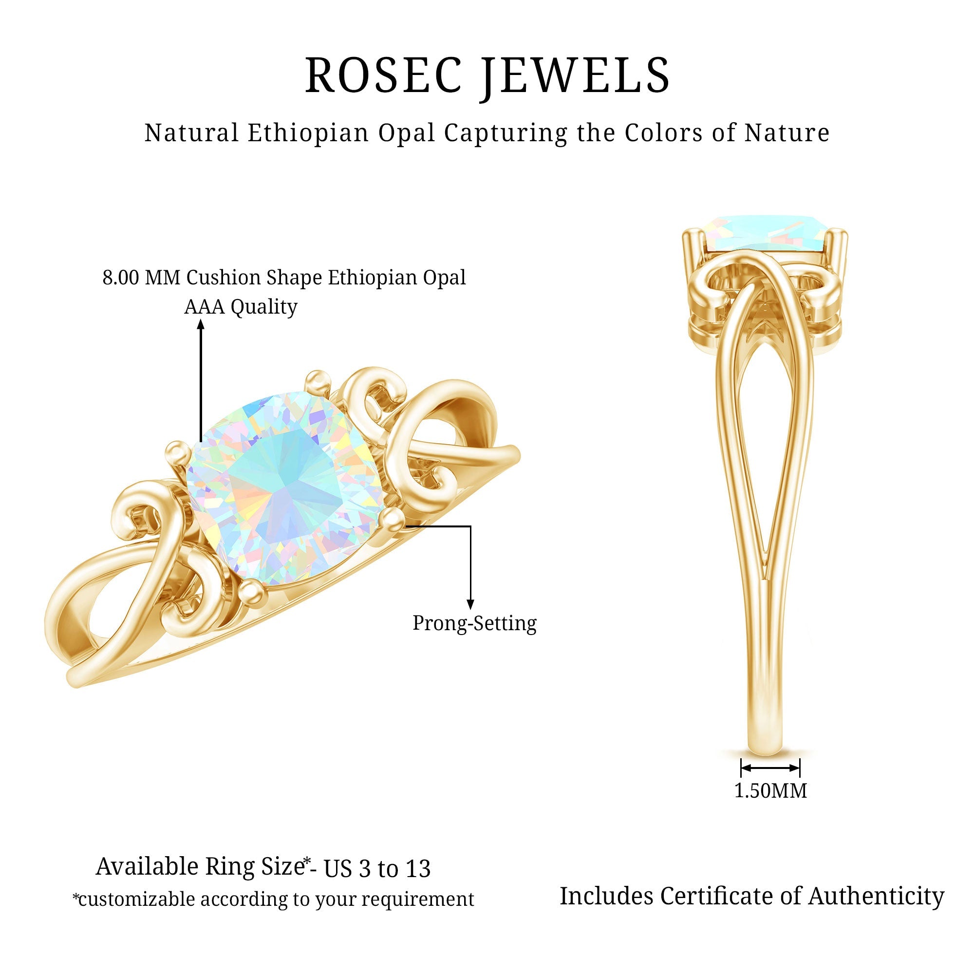 8mm Ethiopian Opal Vintage Engagement Ring With Certificate