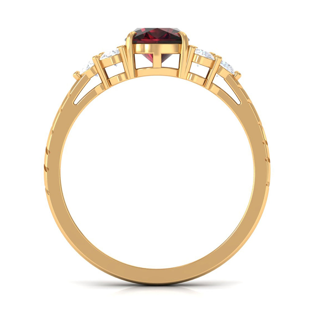 Natural 8mm Garnet Cushion Cut Engagement Ring with Diamond Trio