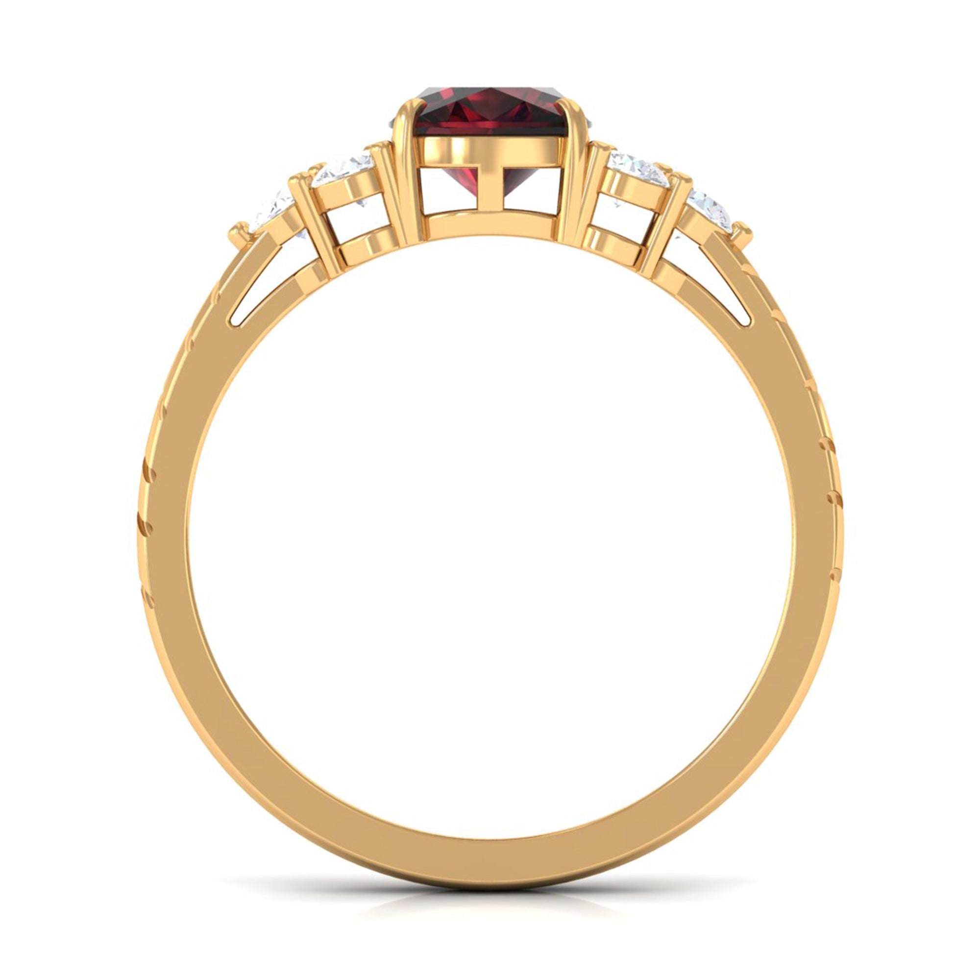 Natural 8mm Garnet Cushion Cut Engagement Ring with Diamond Trio