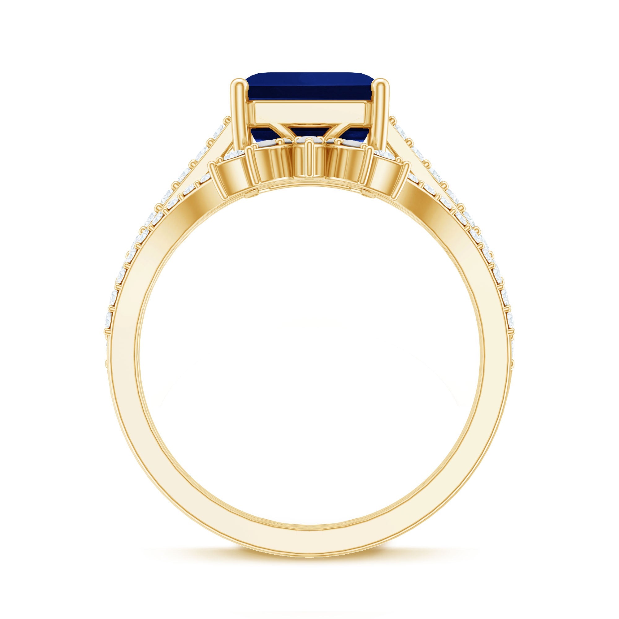 Asscher Cut Created Blue Sapphire Solitaire Wedding Ring Set with Diamond Accent