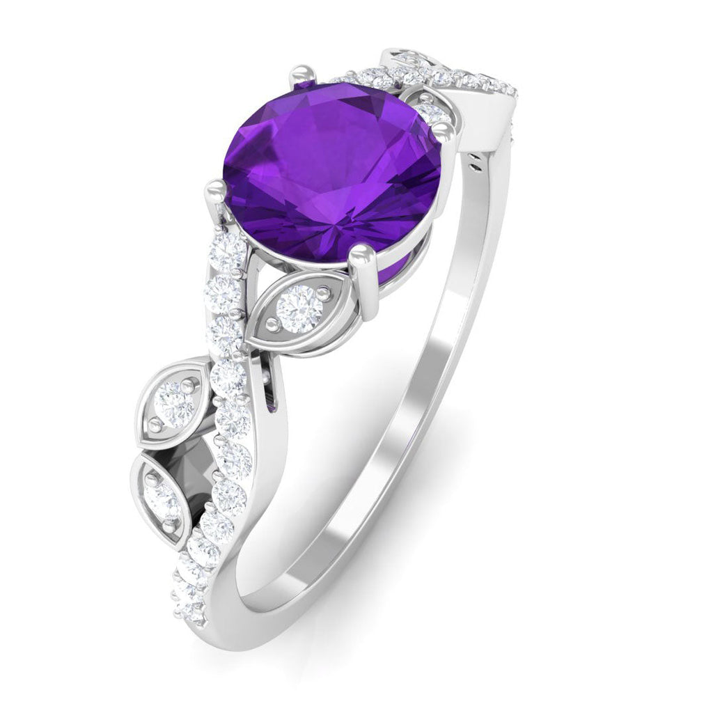 Nature Inspired Amethyst and Diamond Solitaire Engagement Ring