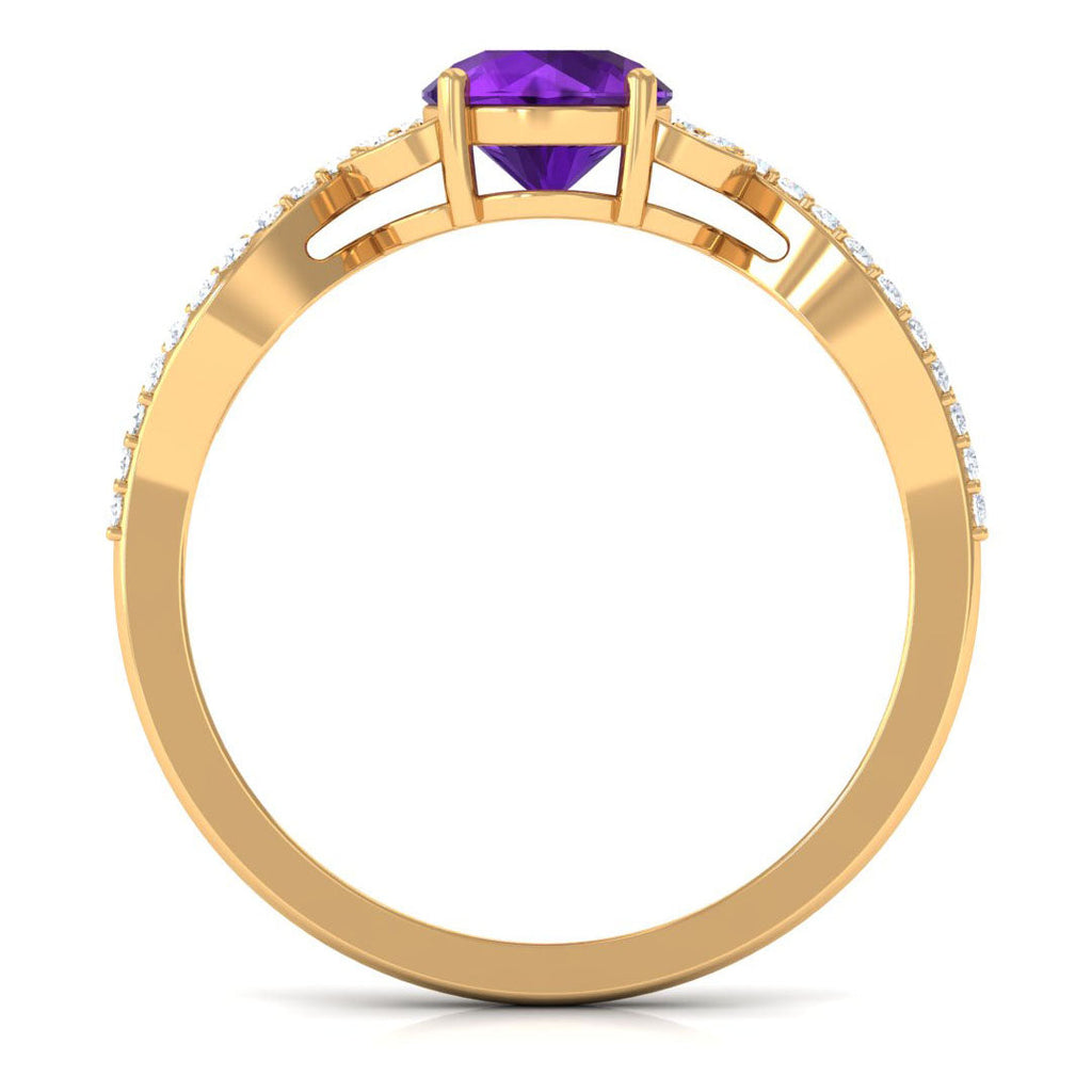 Nature Inspired Amethyst and Diamond Solitaire Engagement Ring