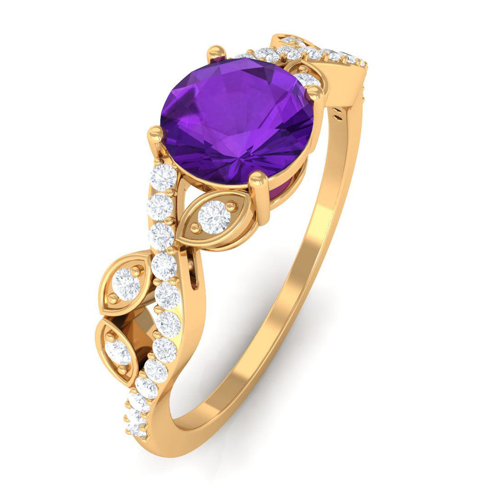 Nature Inspired Amethyst and Diamond Solitaire Engagement Ring