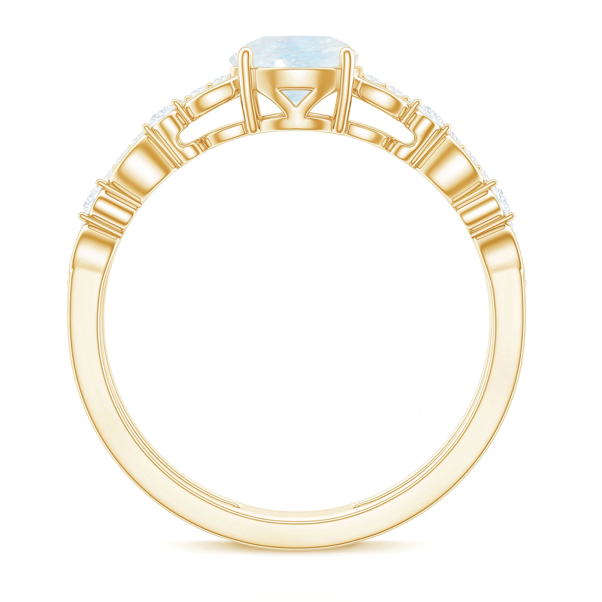 6 MM Moonstone Double Band Solitaire Engagement Ring with Diamond