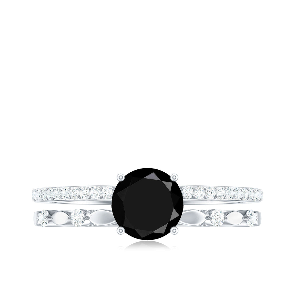 8mm Round Black Onyx and Diamond Promise Engagement Double Band Ring